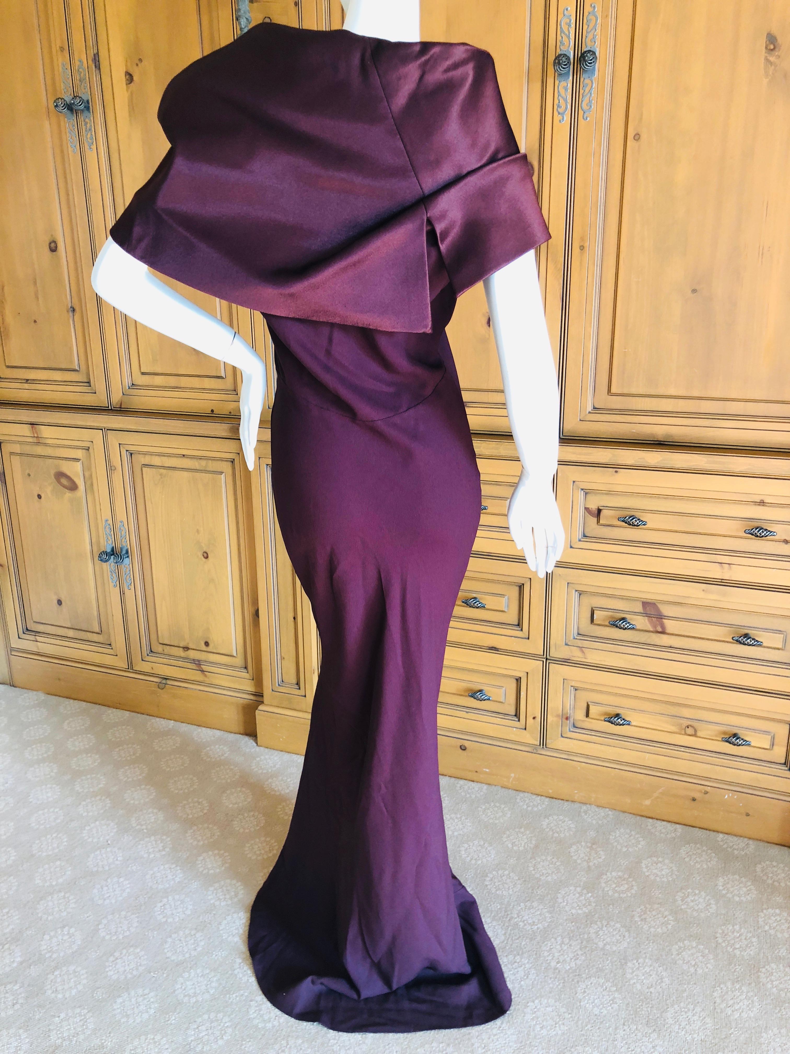  John Galliano 1990's Aubergine Cowl Collar Bias Cut Evening Dress Size 44 For Sale 2