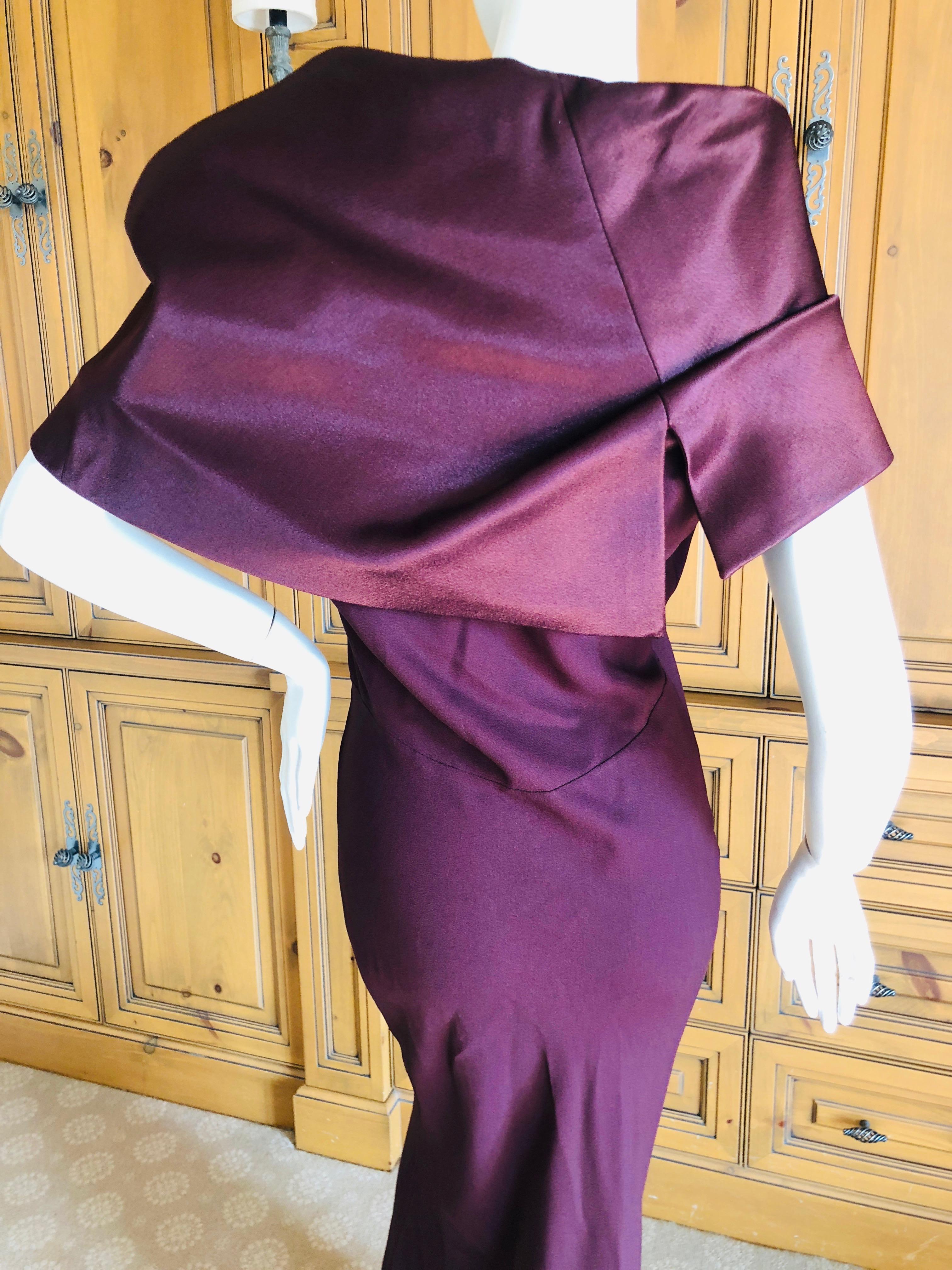  John Galliano 1990's Aubergine Cowl Collar Bias Cut Evening Dress Size 44 For Sale 3