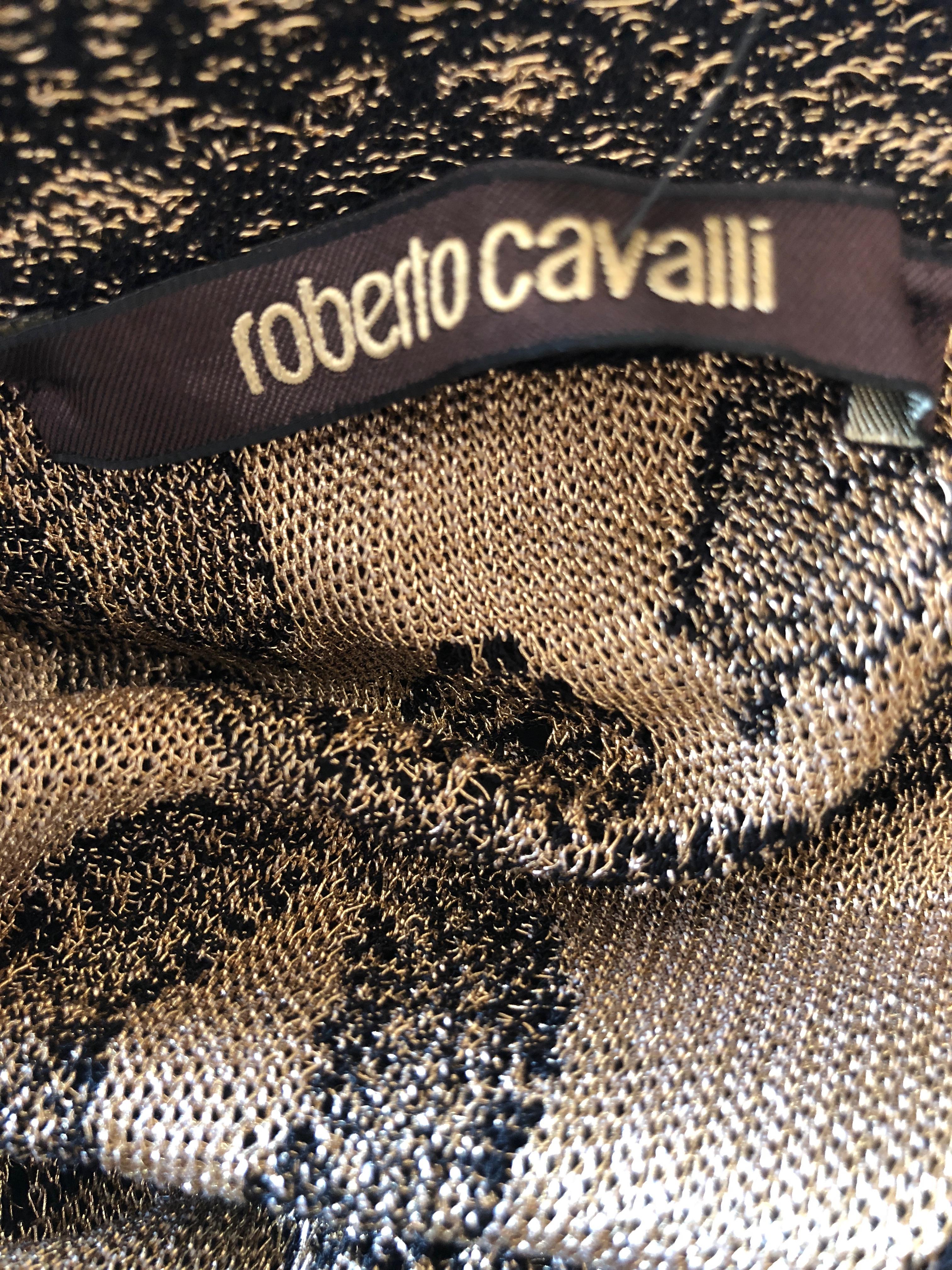 Roberto Cavalli Vintage Golden Monkey Pattern Low Cut Keyhole Knit Evening Dress For Sale 5