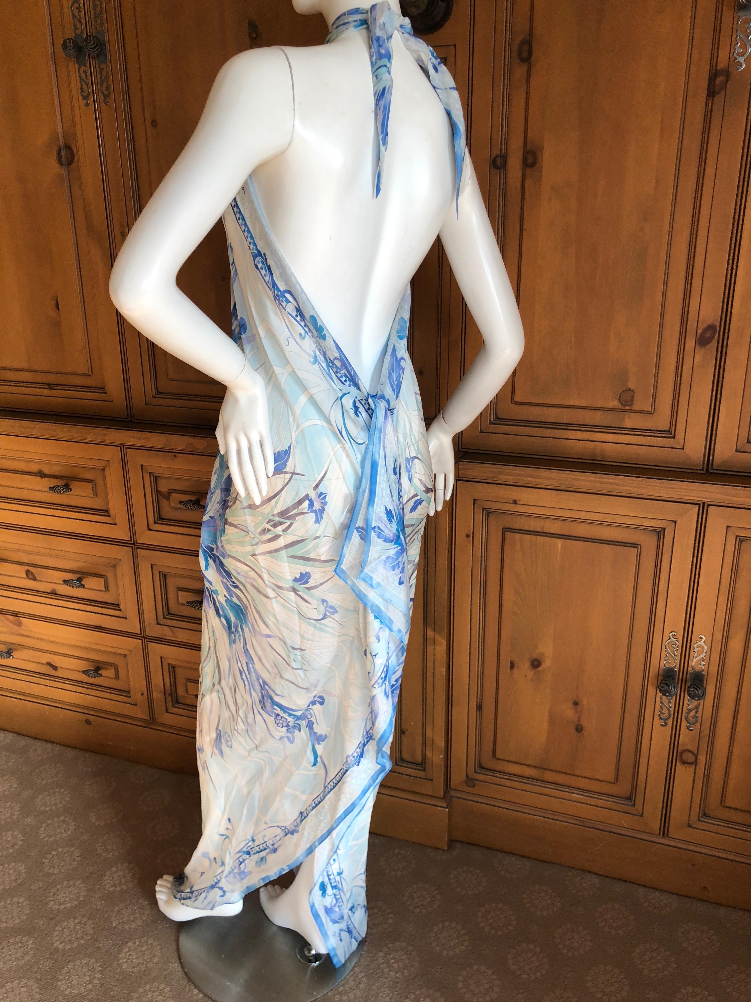 Emilio Pucci Colorful Silk Pattern Halter Maxi Dress Beach Cover Up NWT 1