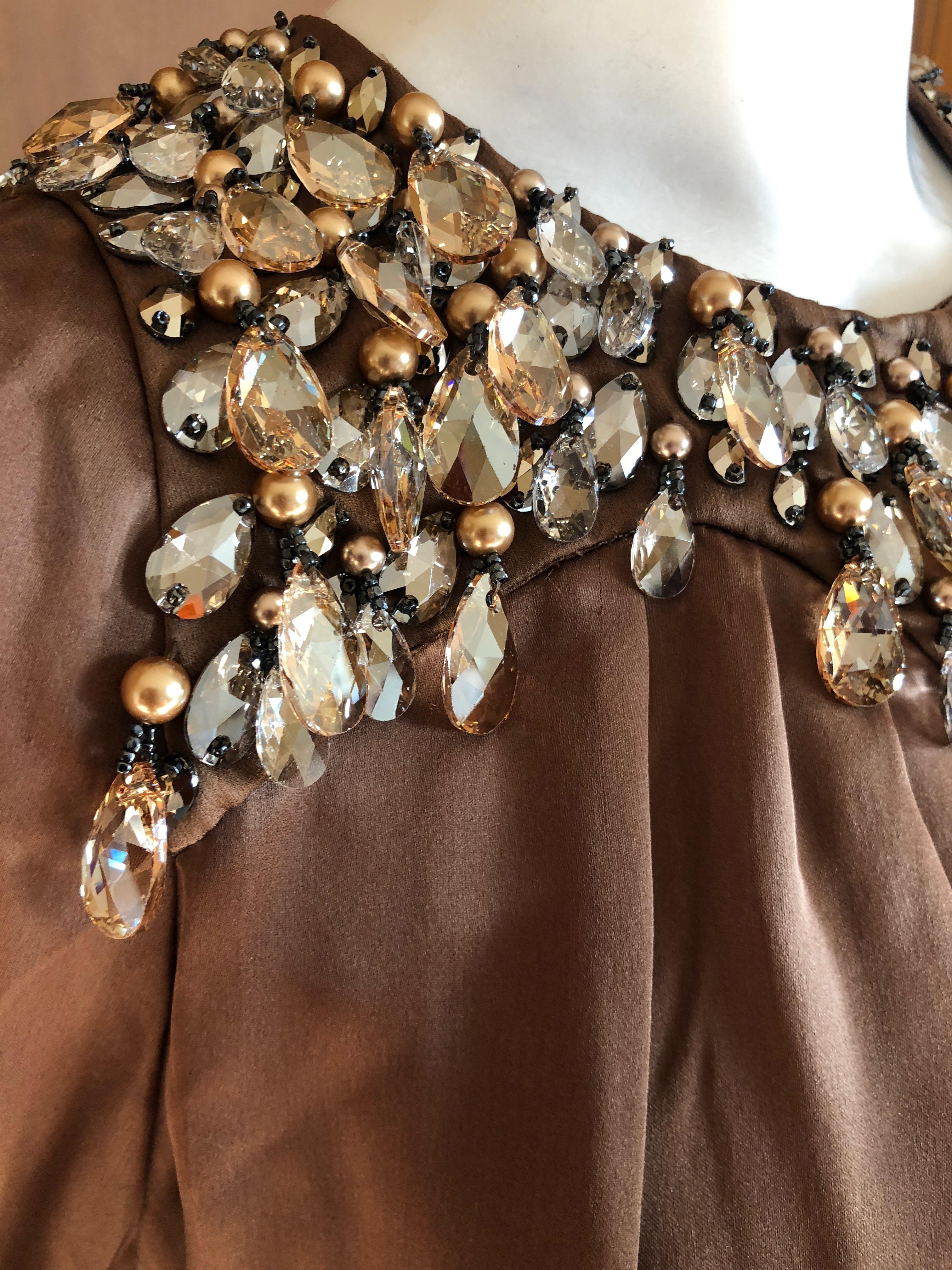 Azzaro Brown Silk Sash Tied Cocktail Dress with Gobsmacking Crystal Collar For Sale 4