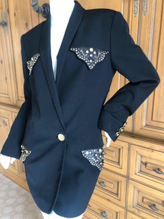 Gianni Versace Couture S 1990 Black Jacket w Gold Studded Leather Details