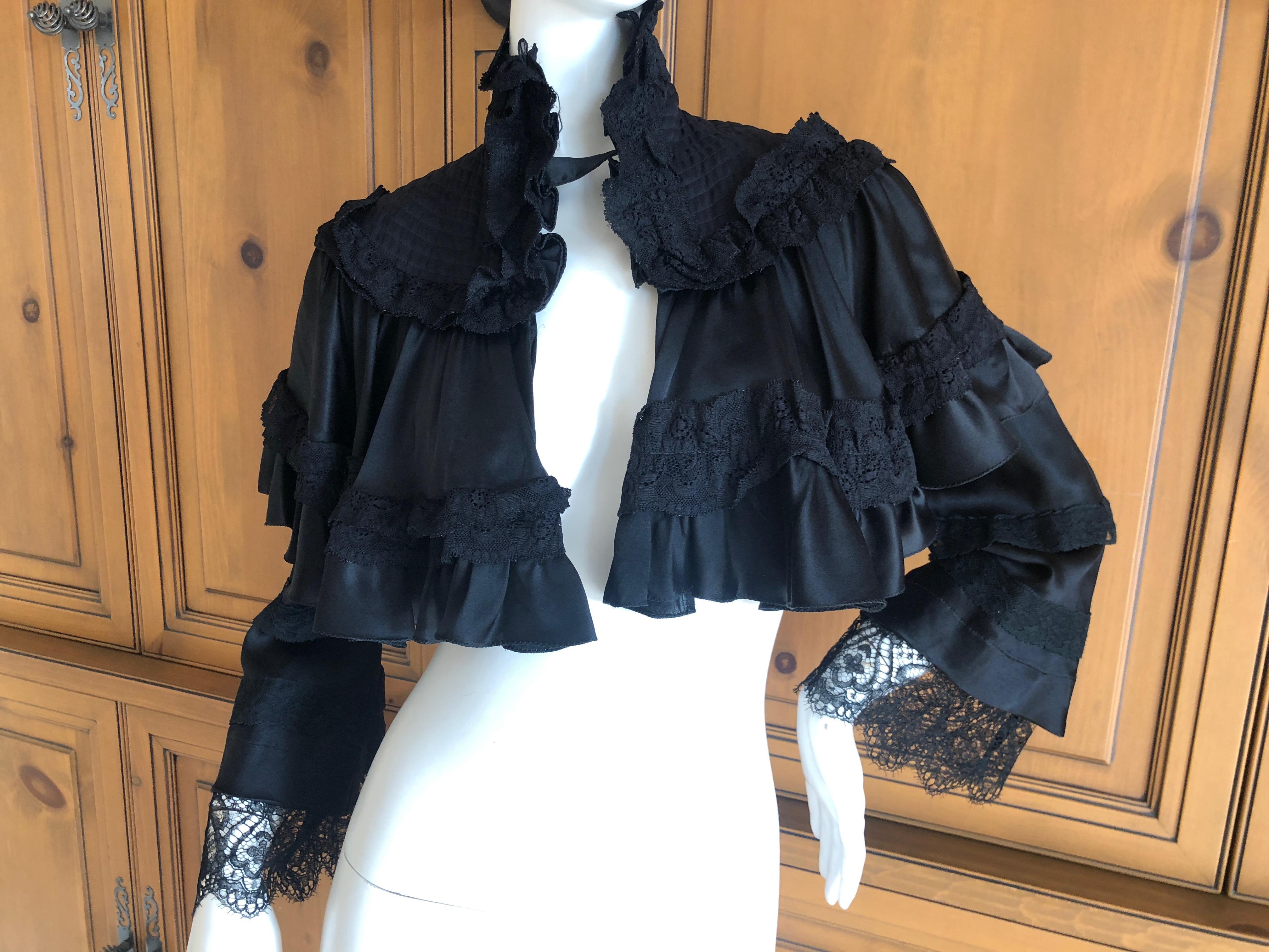 Roberto Cavalli for Just Cavalli Vintage Black Silk Victorian Style Cape Jacket In Excellent Condition For Sale In Cloverdale, CA