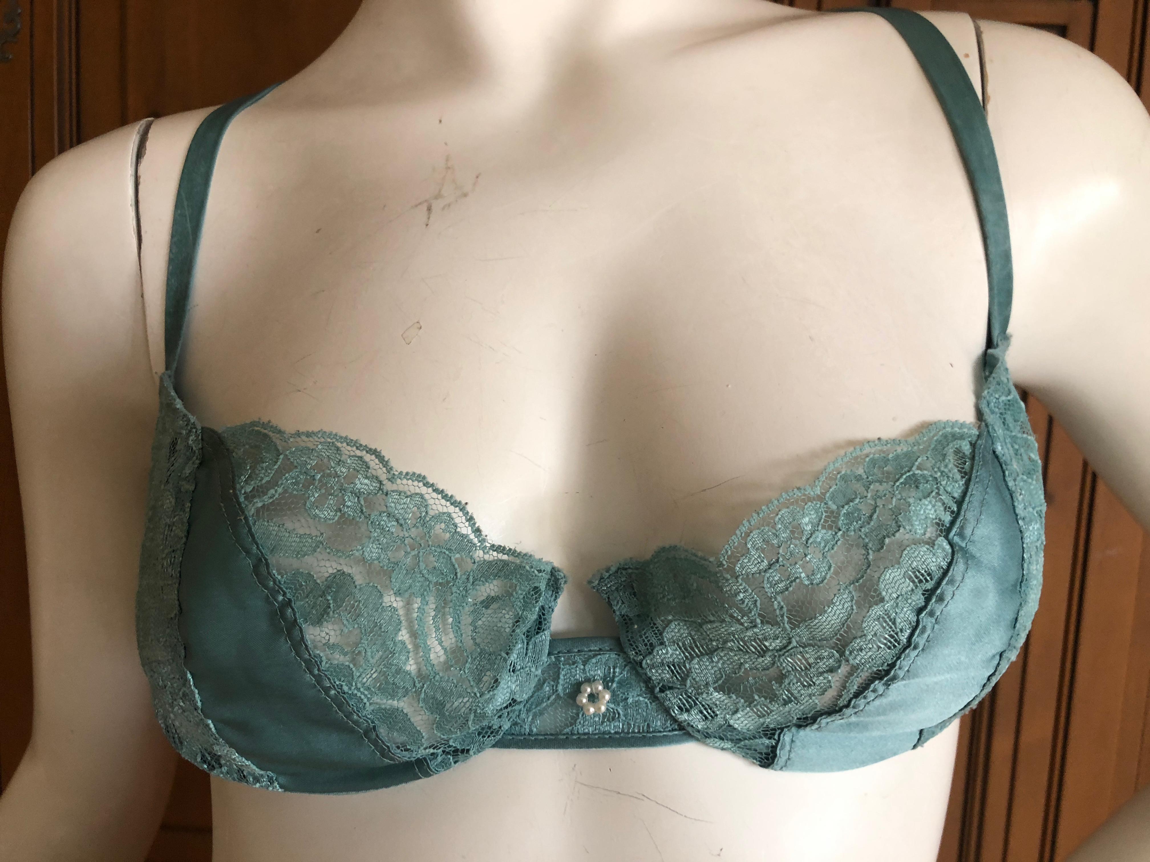 Christian Dior by Galliano Vintage Intimates Lace Trim Underwire Bra 34C Pearls In Excellent Condition For Sale In Cloverdale, CA