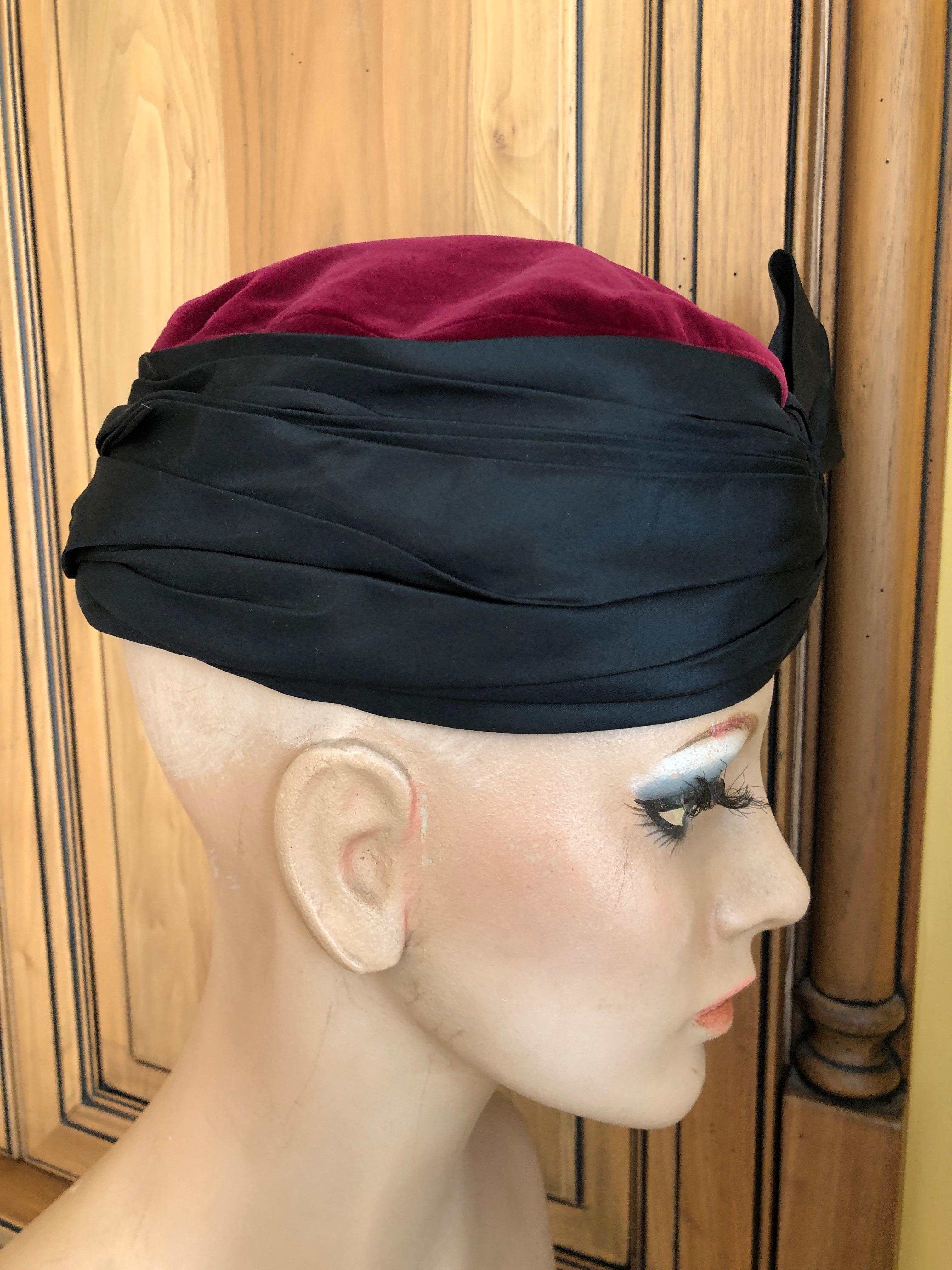 Black Yves Saint Laurent Rive Guache 1970's Velvet Turban with Silk Bow For Sale