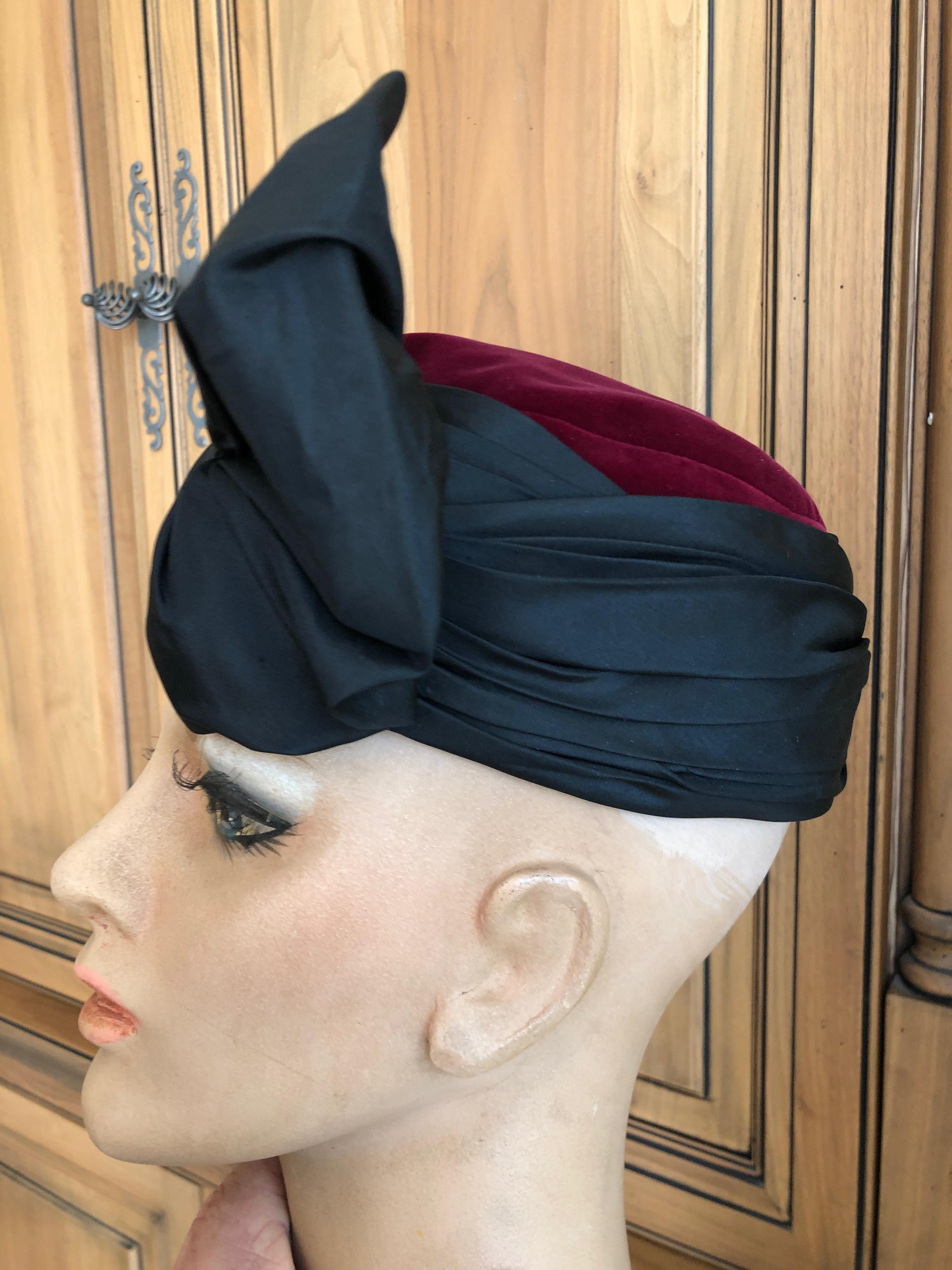 Women's or Men's Yves Saint Laurent Rive Guache 1970's Velvet Turban with Silk Bow For Sale