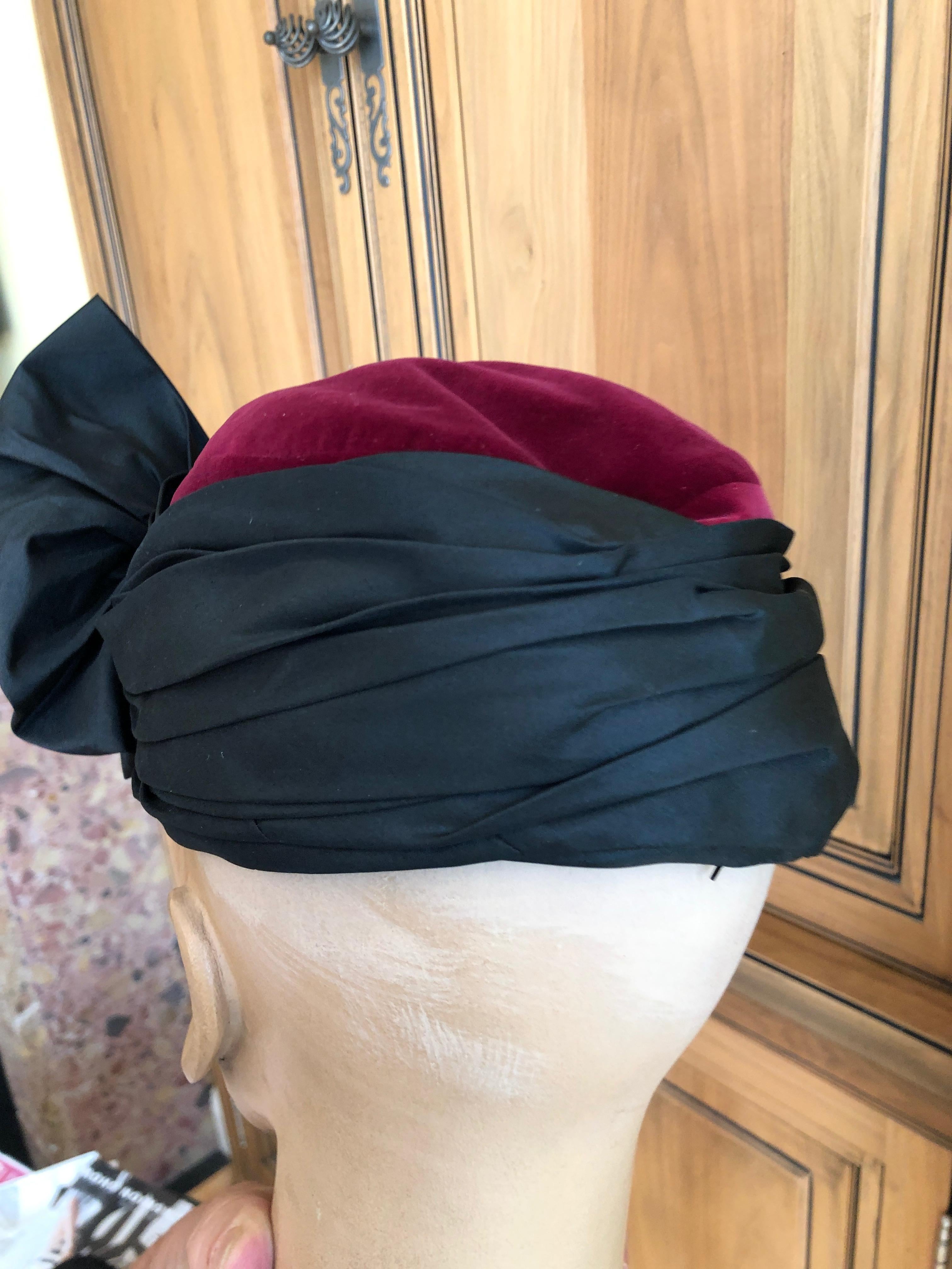 Yves Saint Laurent Rive Guache 1970's Velvet Turban with Silk Bow For Sale 1