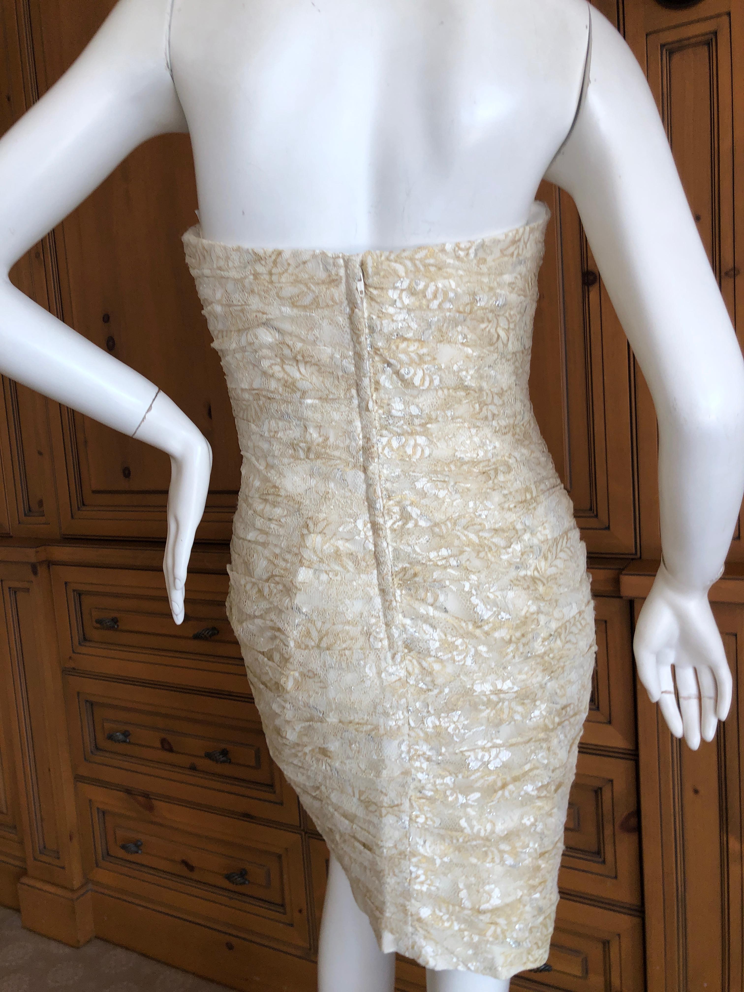 Vicky Tiel Vintage 80's Gold and Ivory Lace Strapless Cocktail Dress Sz 6 For Sale 4