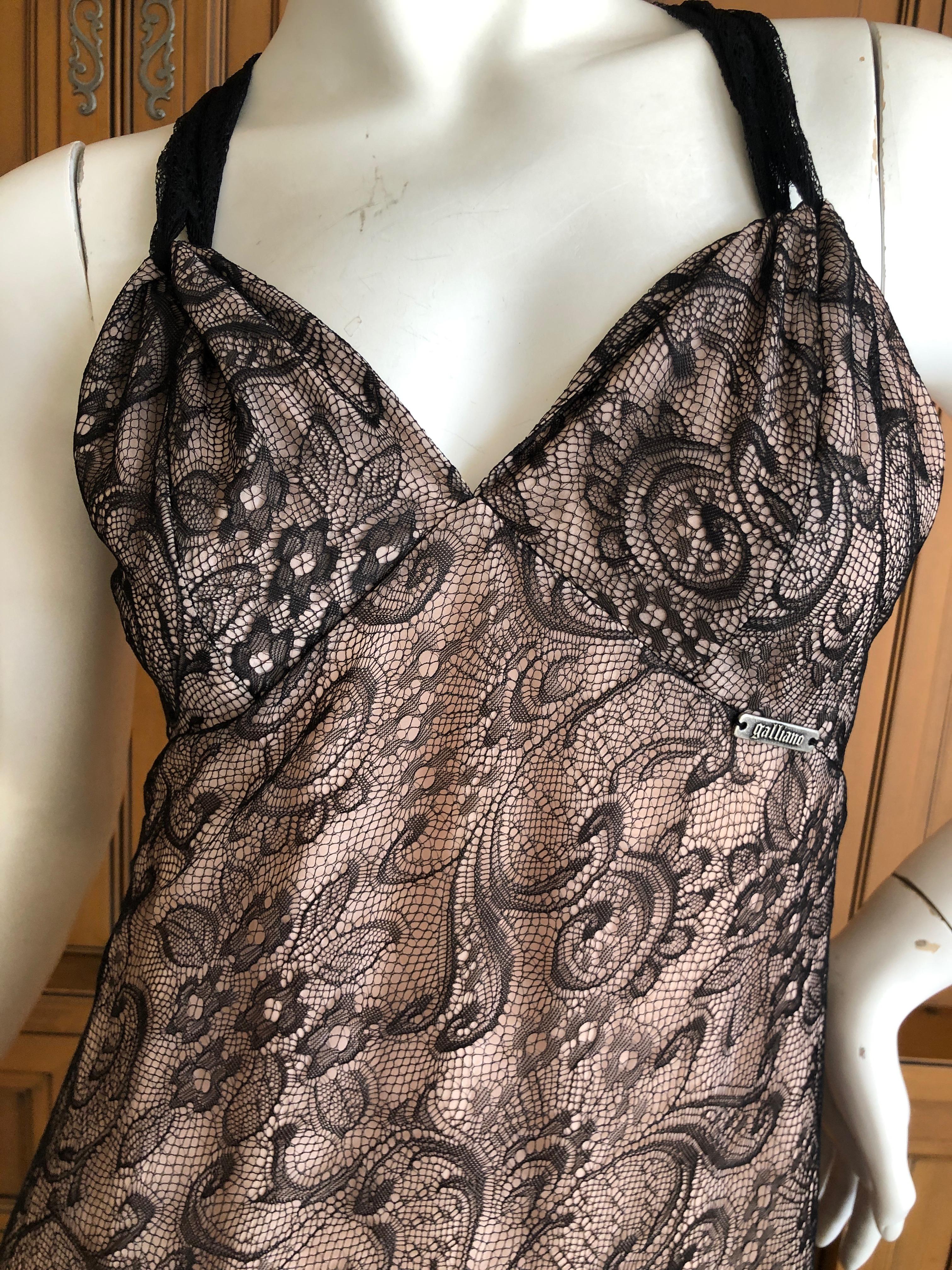 John Galliano Vintage Black Lace Cocktail Dress with Pale Pink Lining In Excellent Condition For Sale In Cloverdale, CA