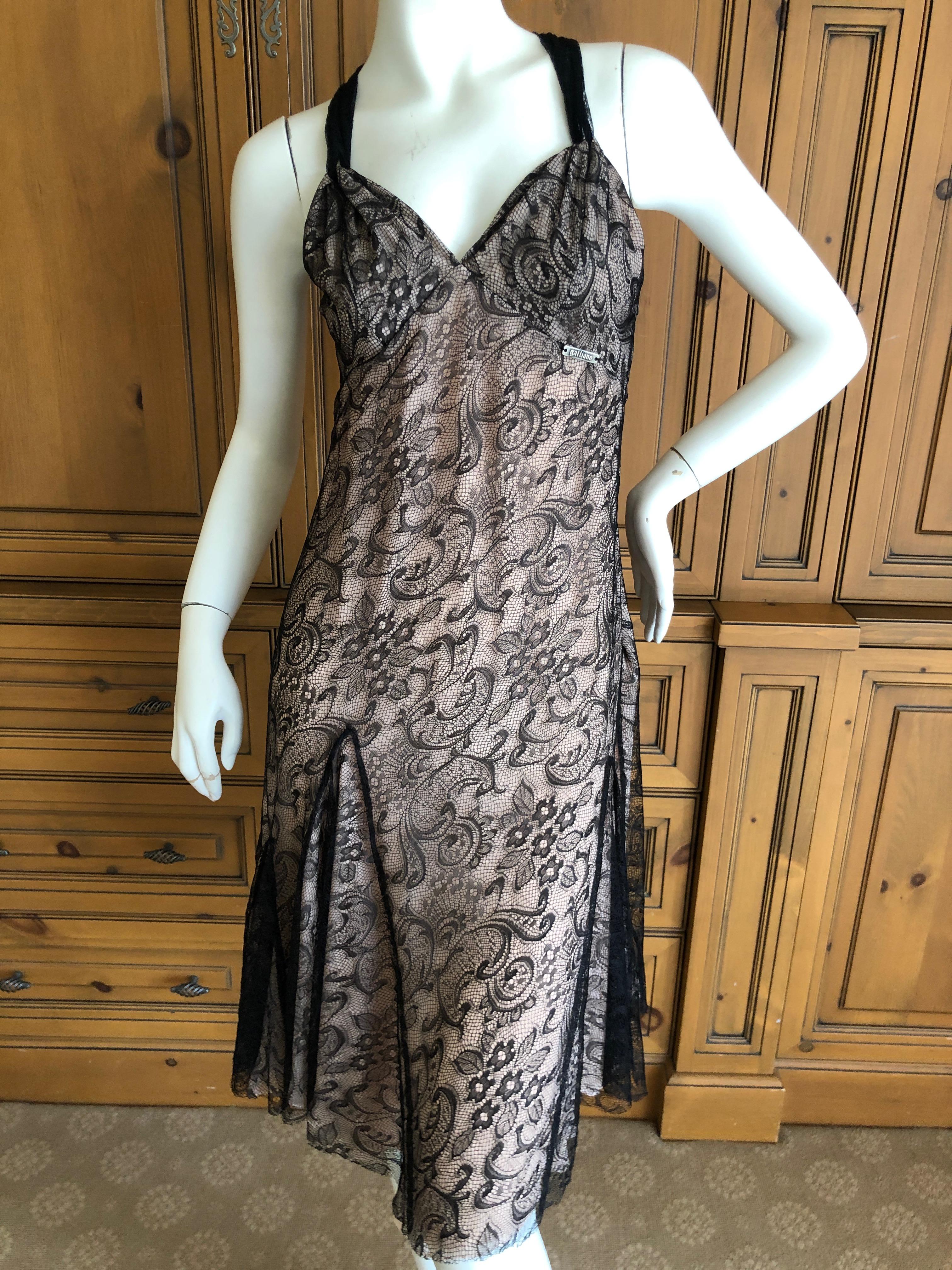 Women's John Galliano Vintage Black Lace Cocktail Dress with Pale Pink Lining For Sale