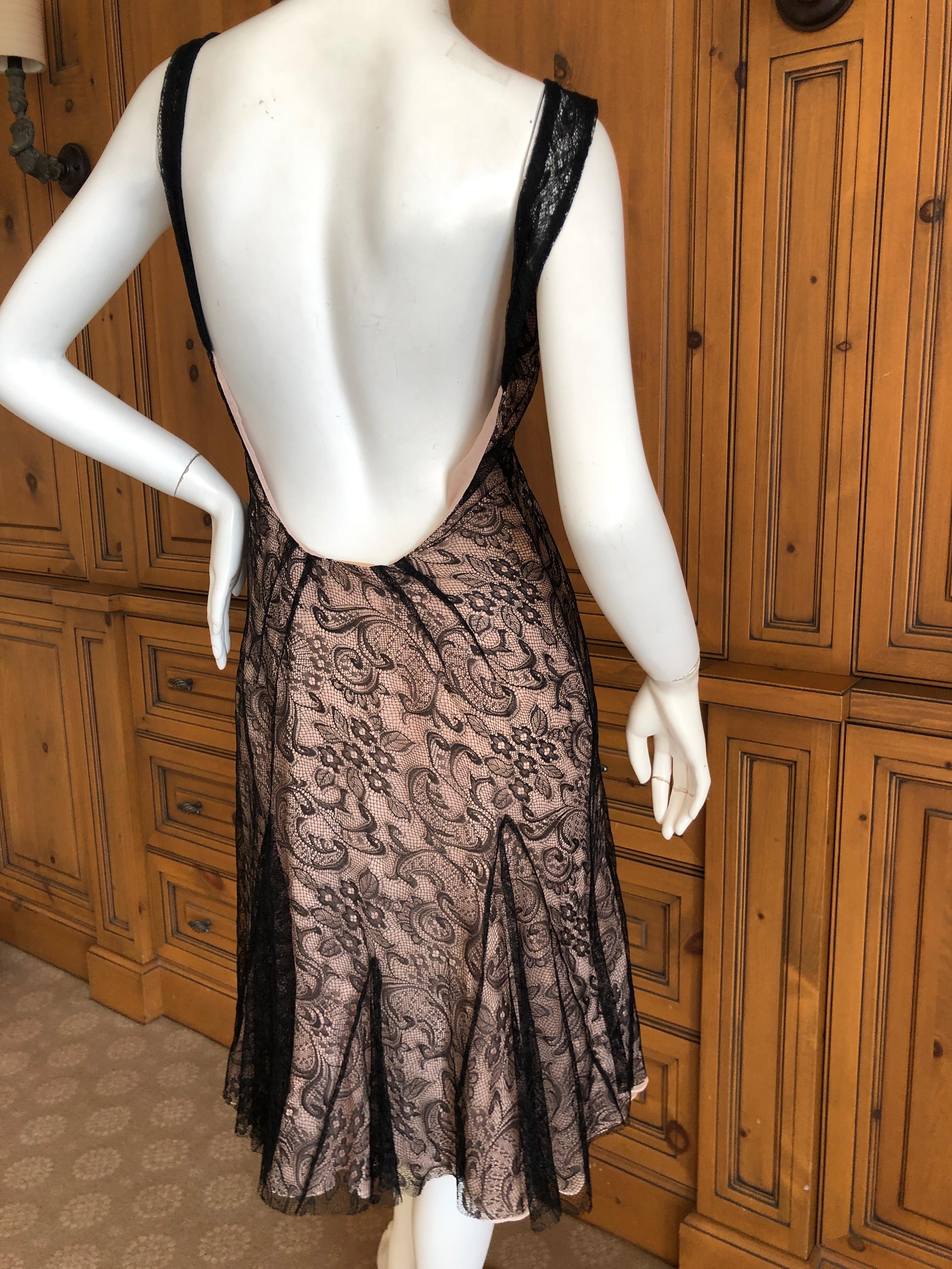 John Galliano Vintage Black Lace Cocktail Dress with Pale Pink Lining For Sale 2