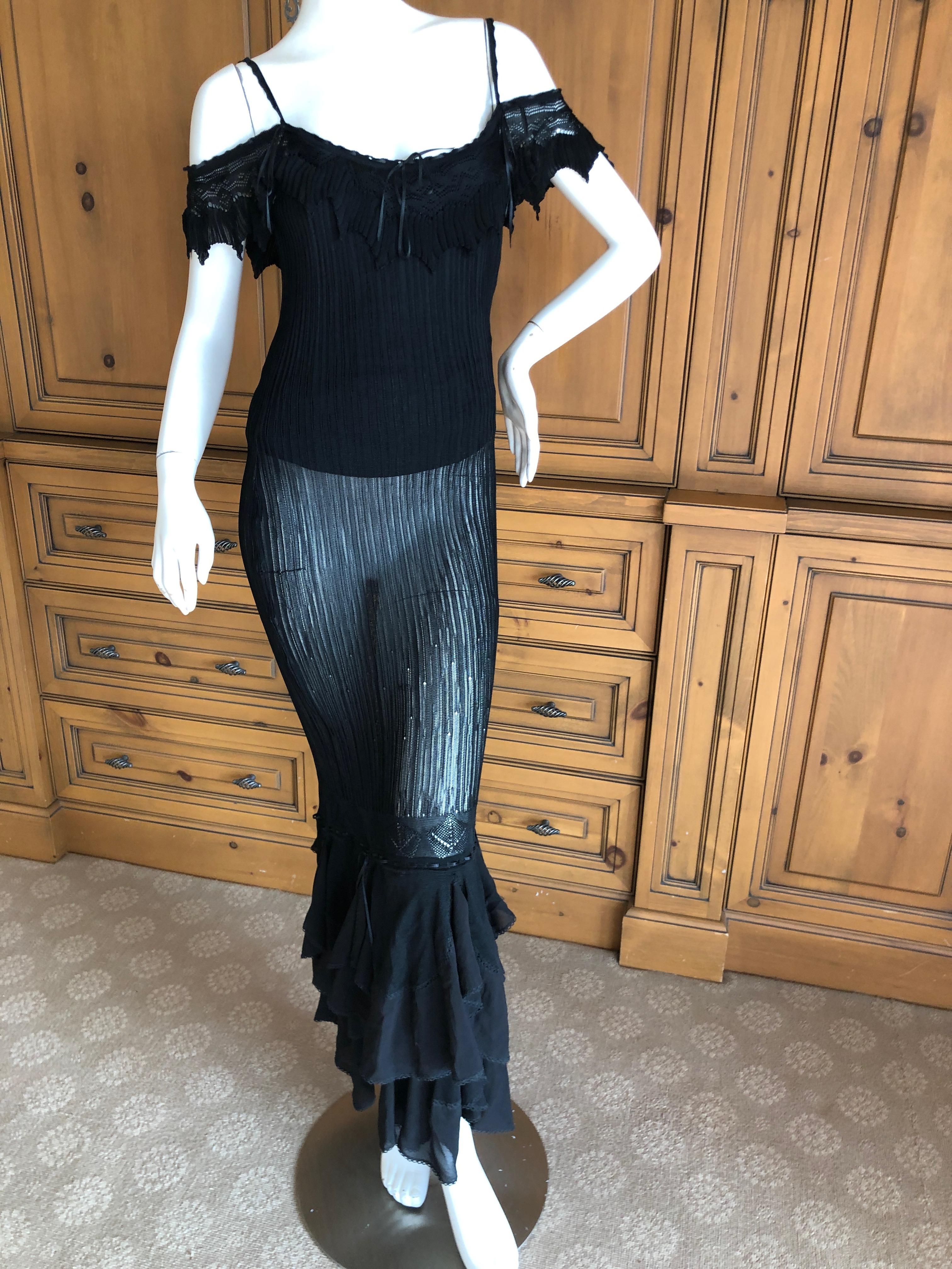 Women's  John Galliano Goth Black Semi Sheer Vintage  Ruffled Evening Dress For Sale