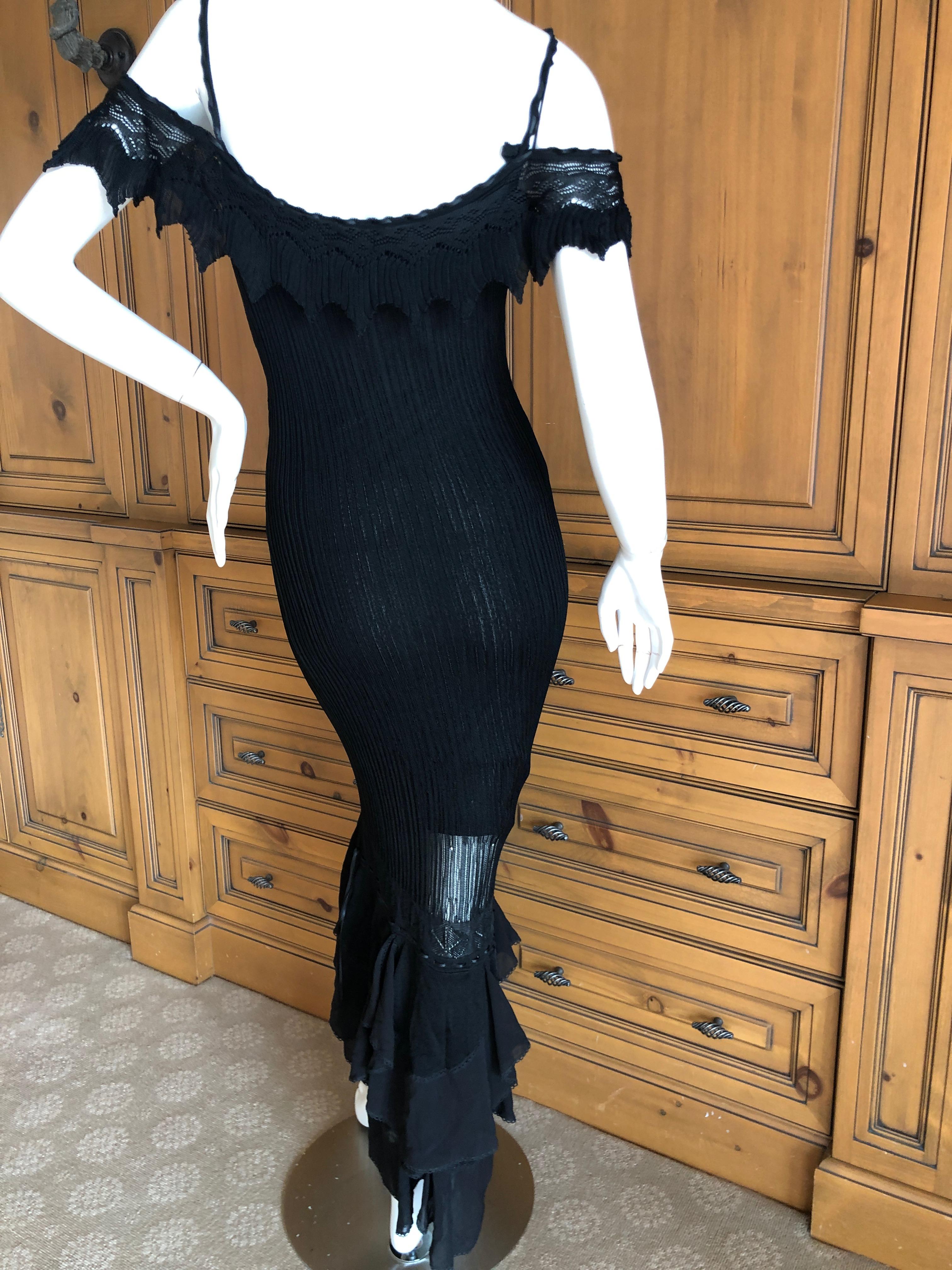  John Galliano Goth Black Semi Sheer Vintage  Ruffled Evening Dress In Excellent Condition For Sale In Cloverdale, CA