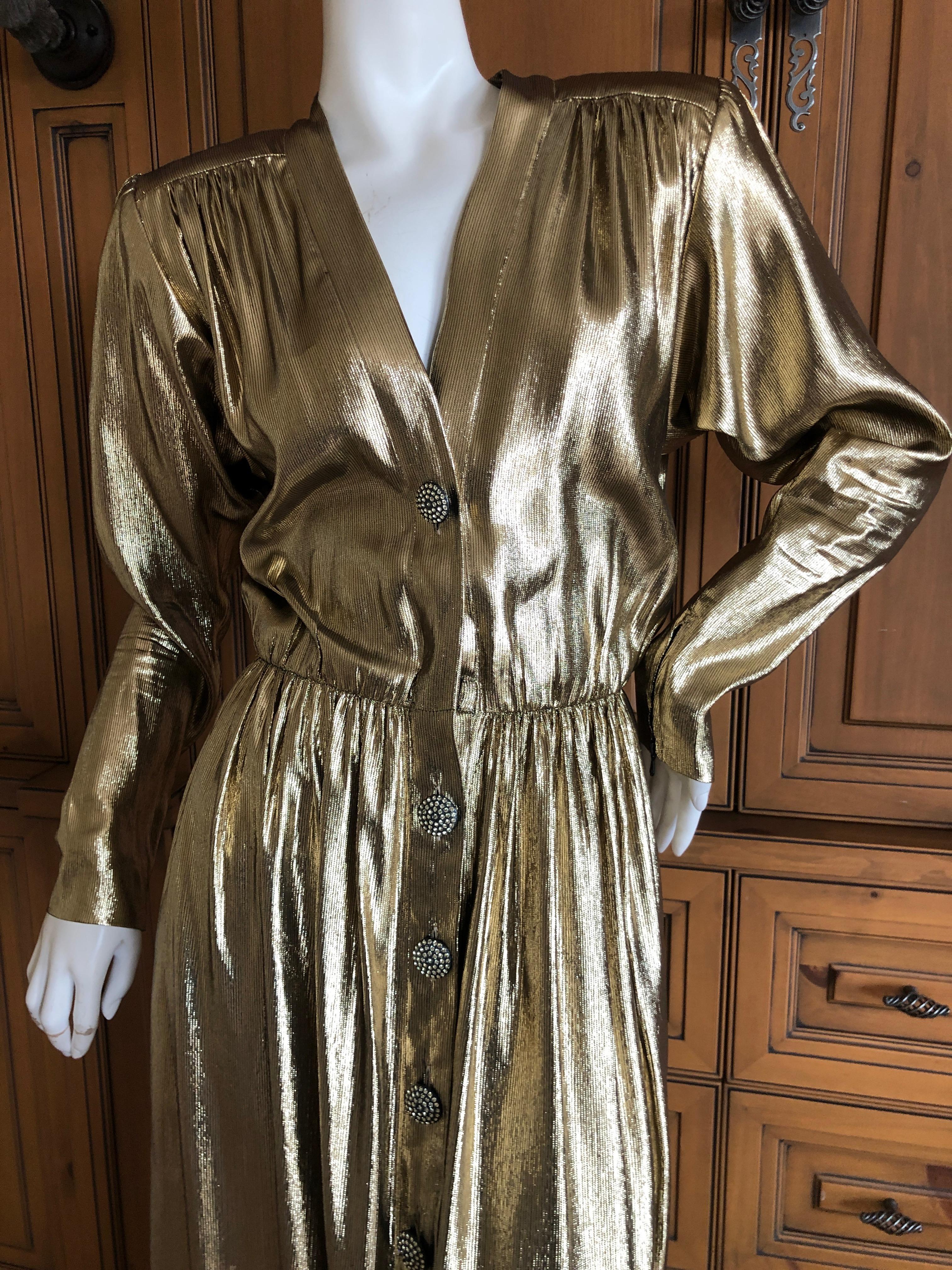 Yves Saint Laurent Rive Gauche 1979 Gold Silk Structured Shoulder Evening Dress  In Excellent Condition In Cloverdale, CA