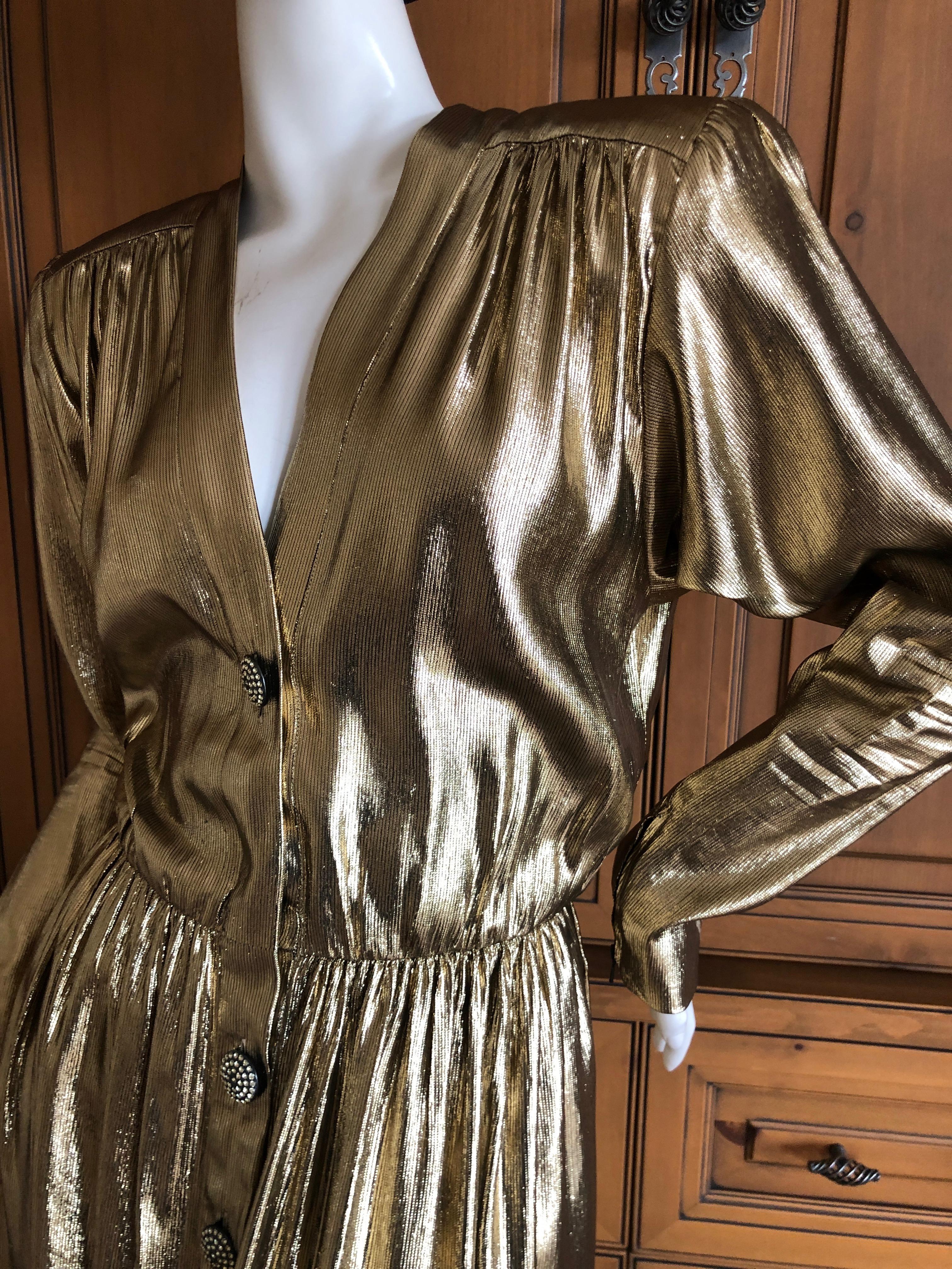 Yves Saint Laurent Rive Gauche 1979 Gold Silk Structured Shoulder Evening Dress  2
