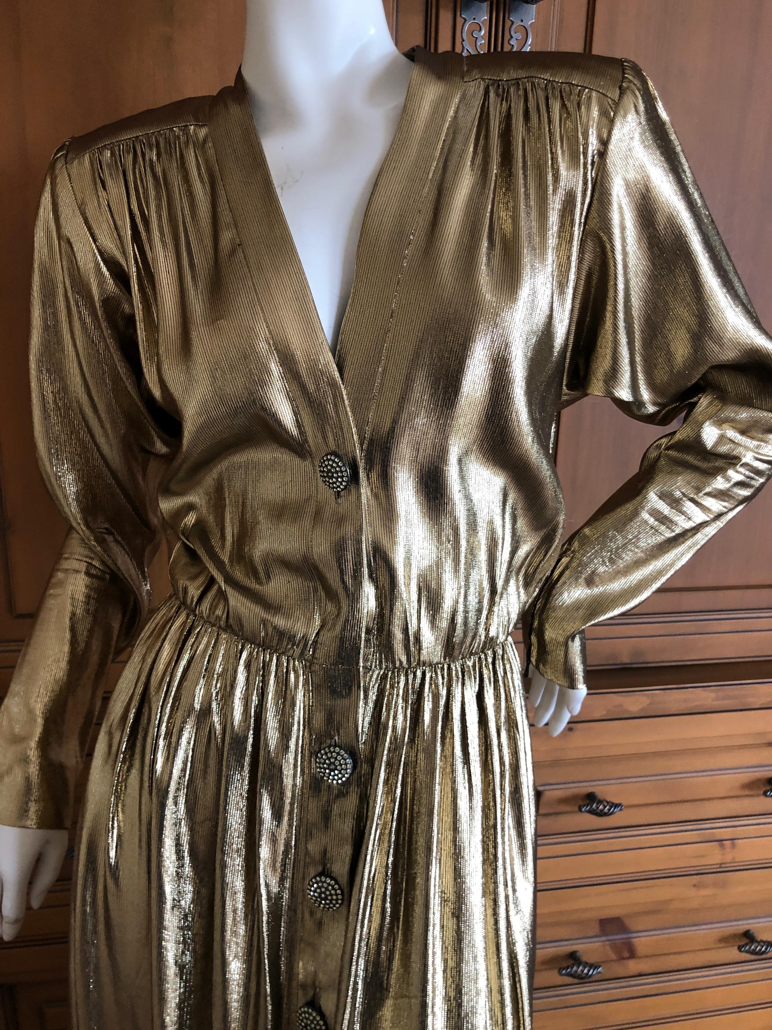 Yves Saint Laurent Rive Gauche 1979 Gold Silk Structured Shoulder Evening Dress  3