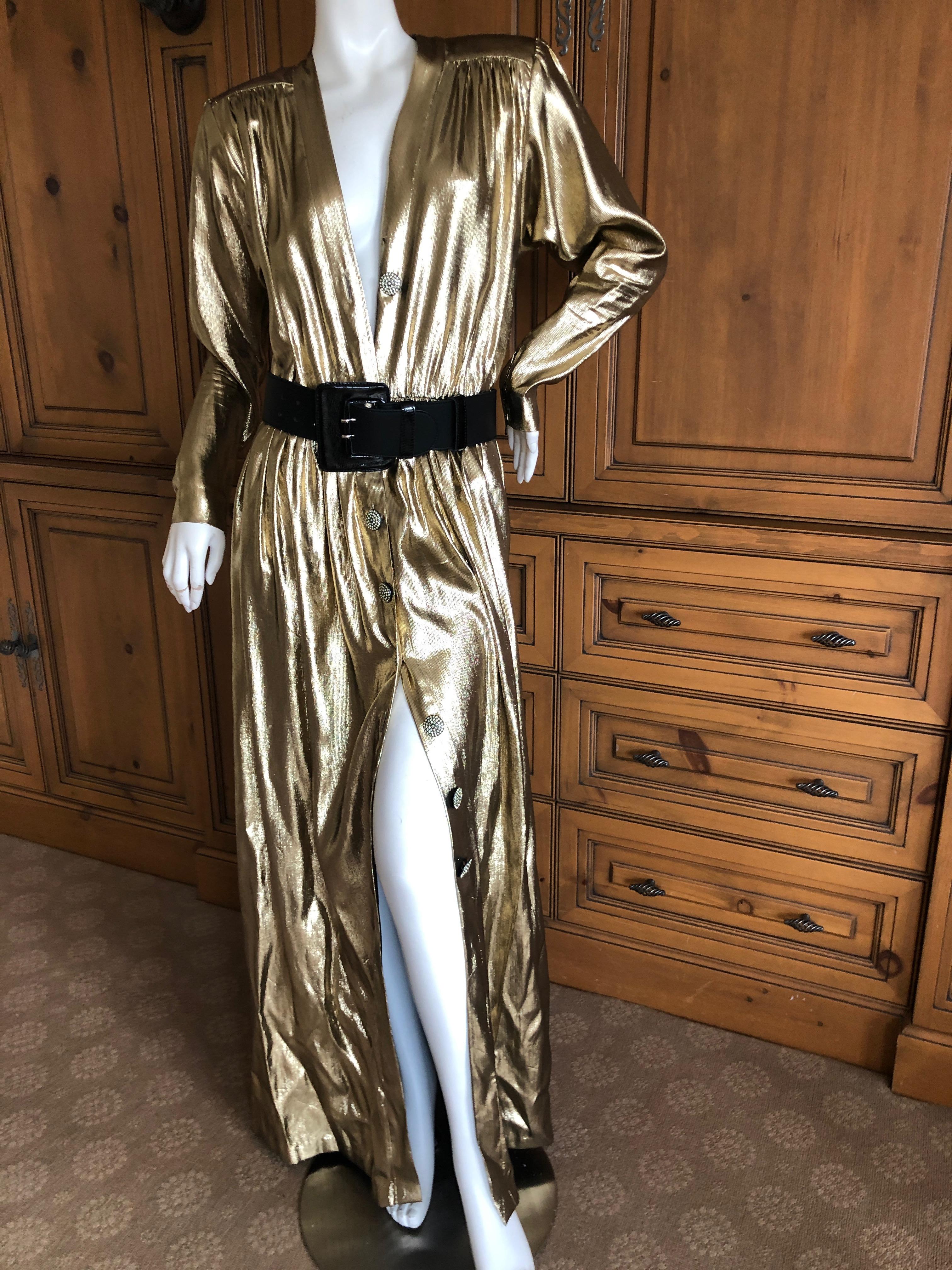 Yves Saint Laurent Rive Gauche 1979 Gold Silk Structured Shoulder Evening Dress  4