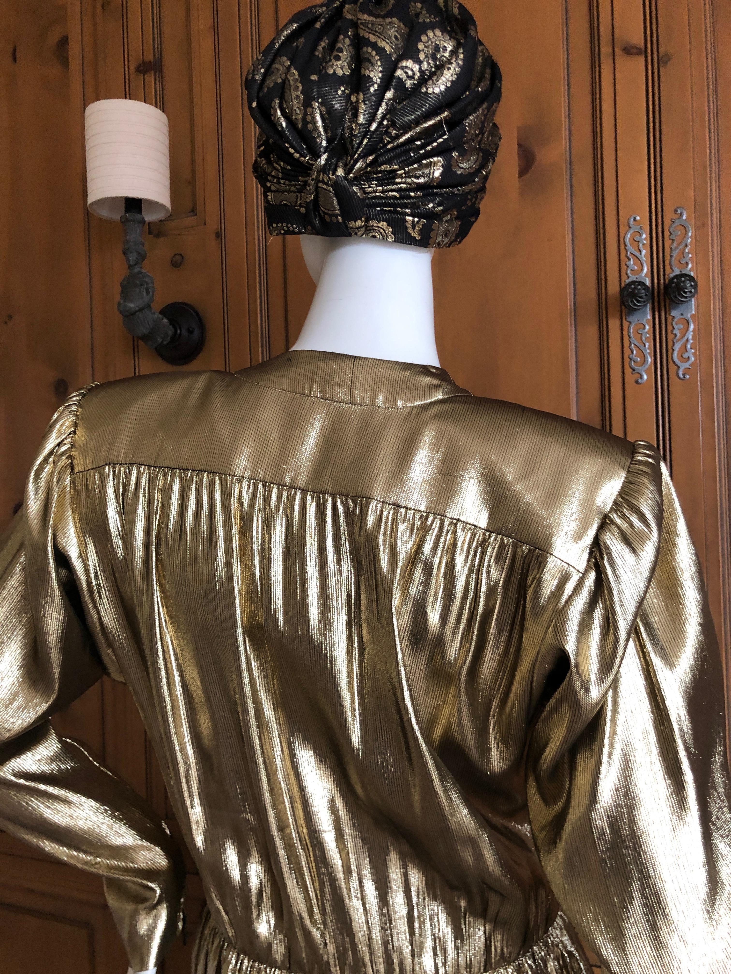 Women's or Men's Yves Saint Laurent Rive Gauche 1979 Gold Silk Structured Shoulder Evening Dress 