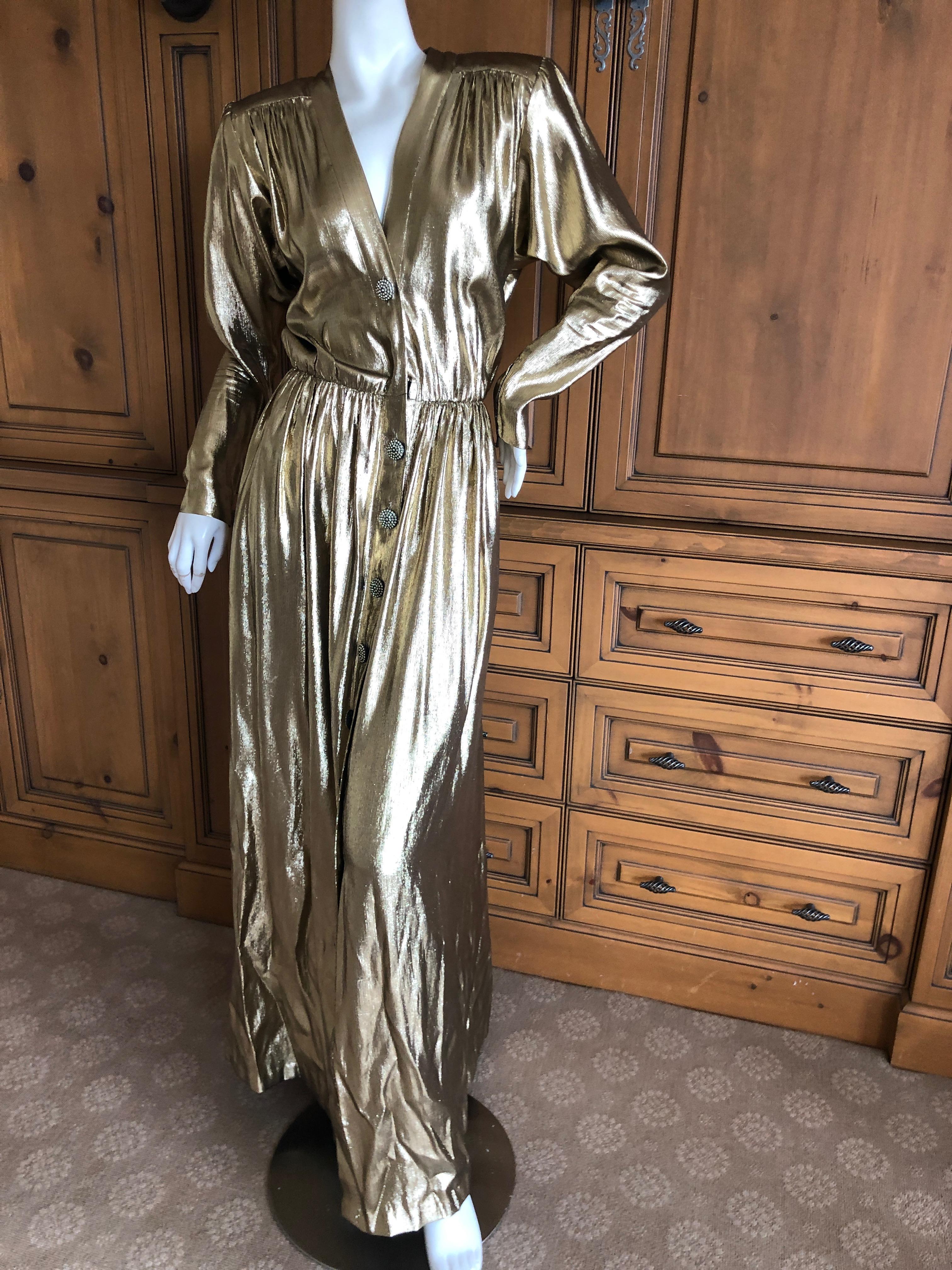 Yves Saint Laurent Rive Gauche 1979 Gold Silk Structured Shoulder Evening Dress  8