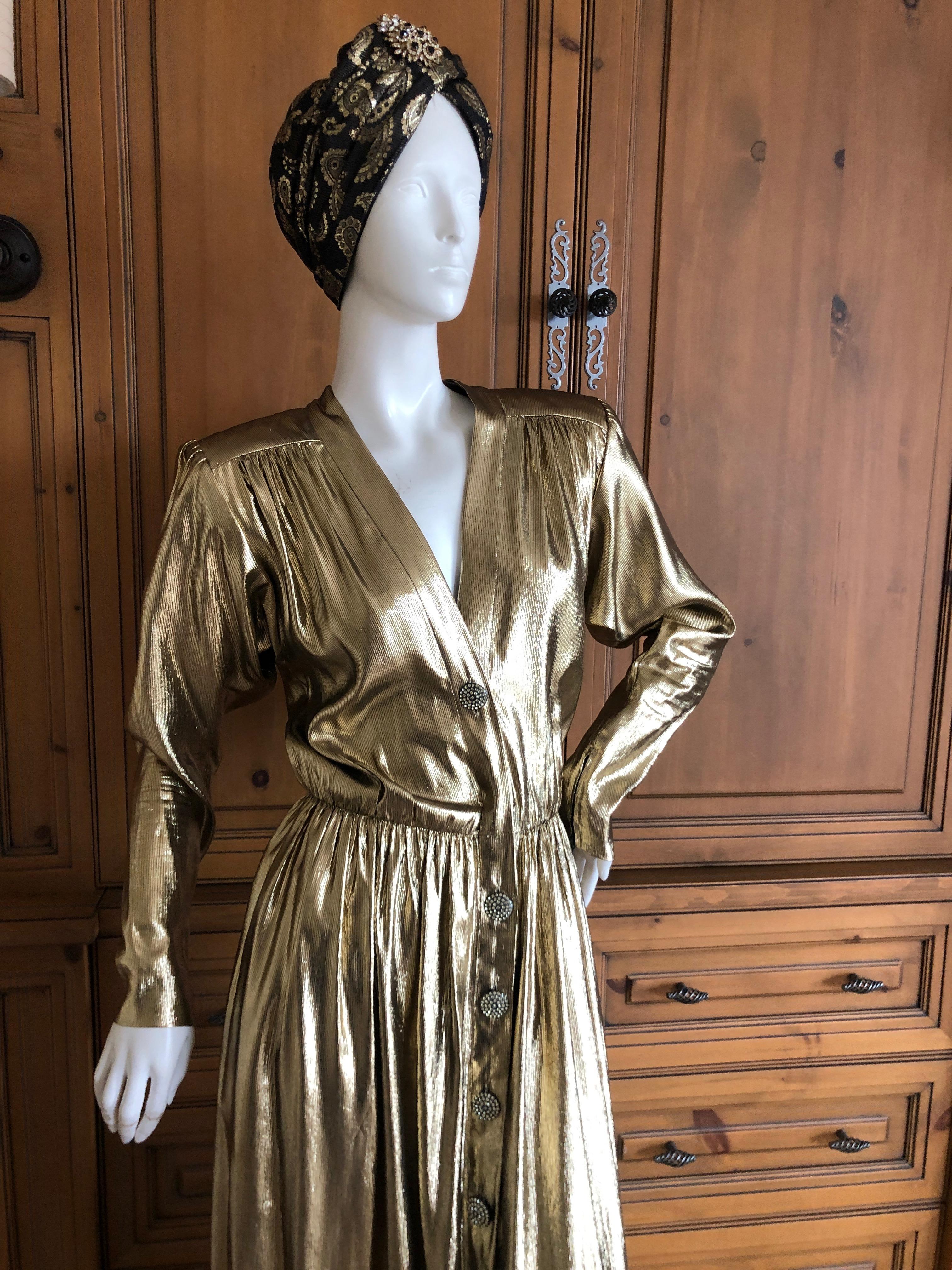 Yves Saint Laurent Rive Gauche 1979 Gold Silk Structured Shoulder Evening Dress  9