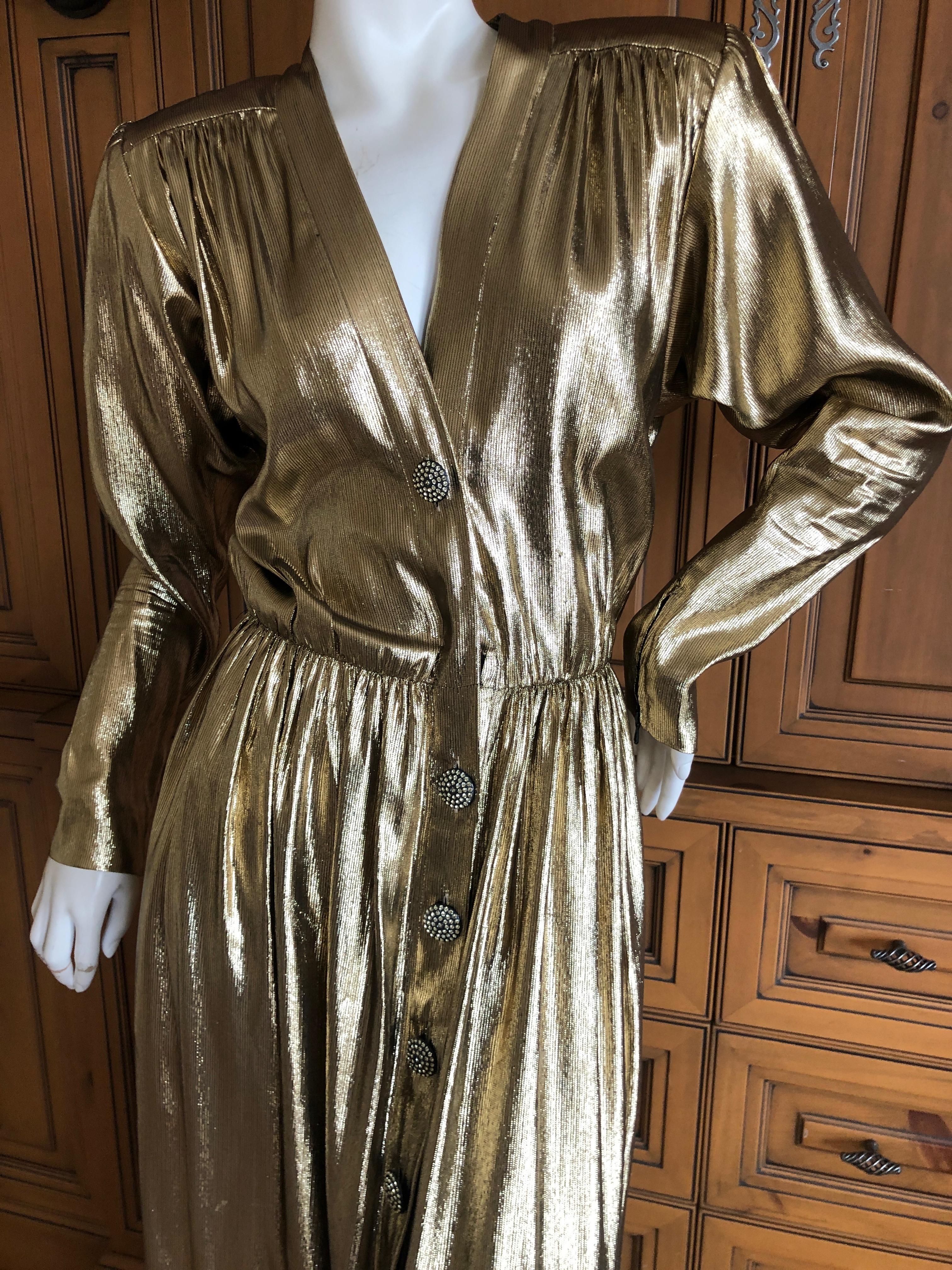 Yves Saint Laurent Rive Gauche 1979 Gold Silk Structured Shoulder Evening Dress  10