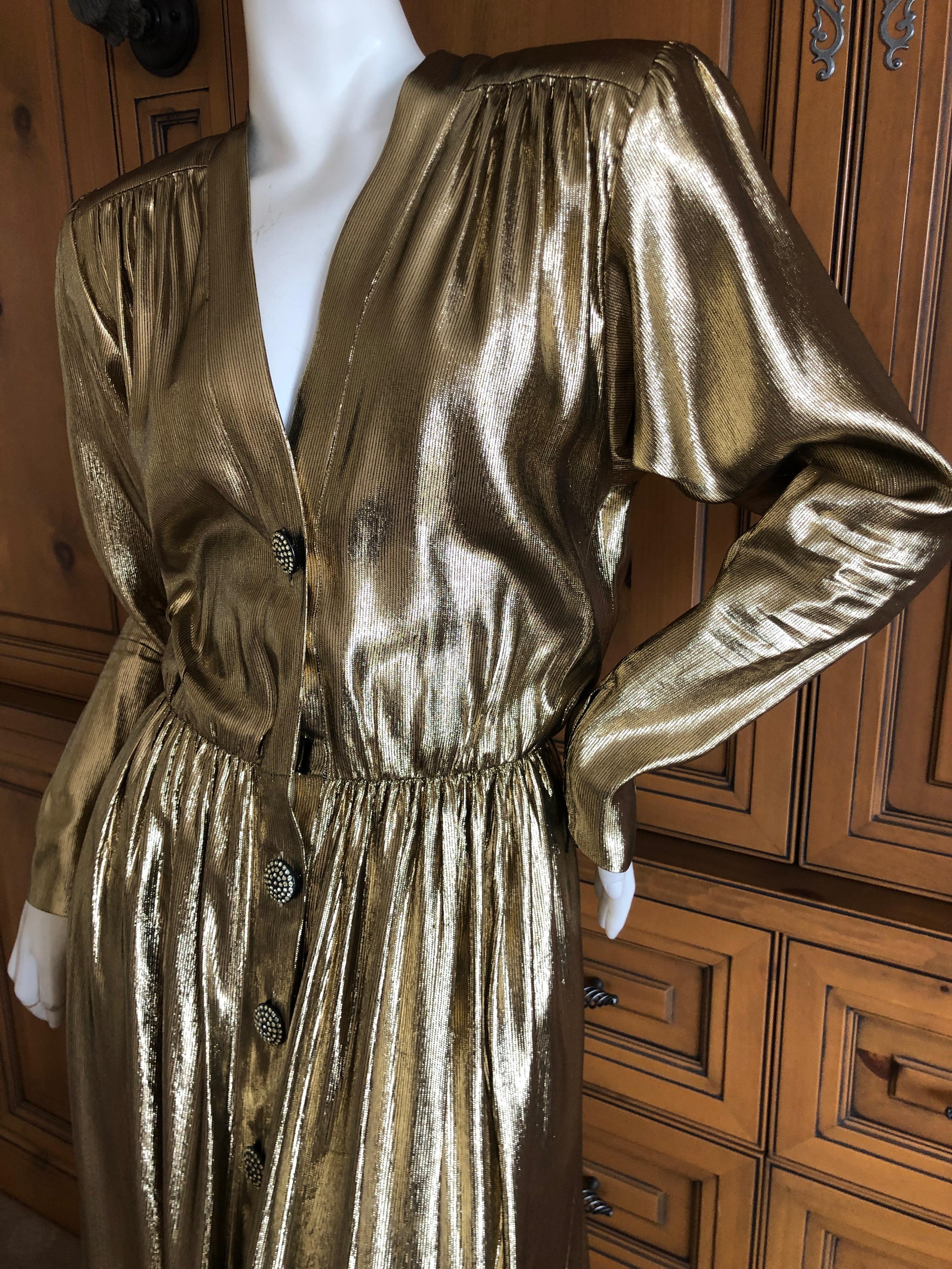 Yves Saint Laurent Rive Gauche 1979 Gold Silk Structured Shoulder Evening Dress  11