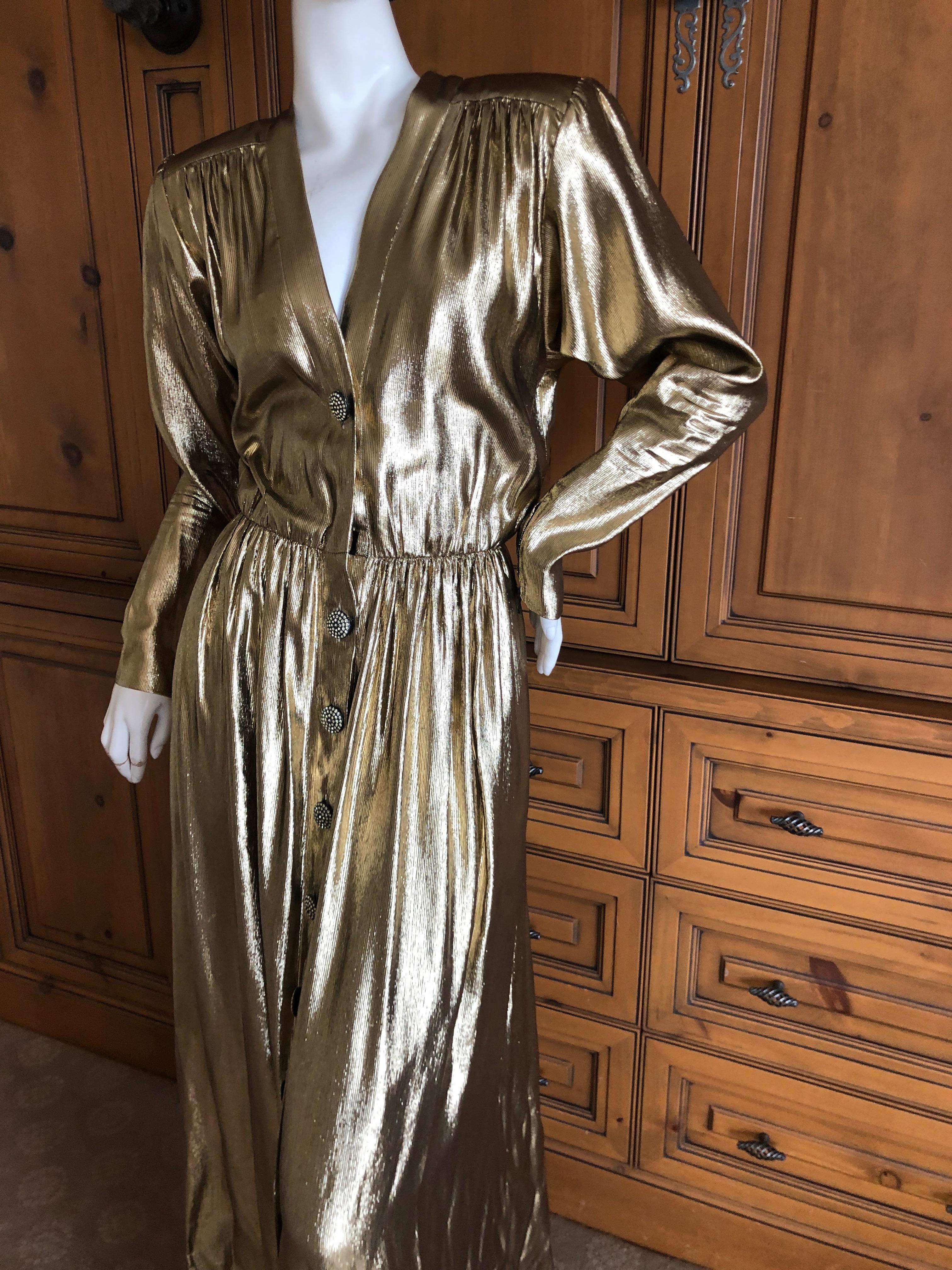 Yves Saint Laurent Rive Gauche 1979 Gold Silk Structured Shoulder Evening Dress  12