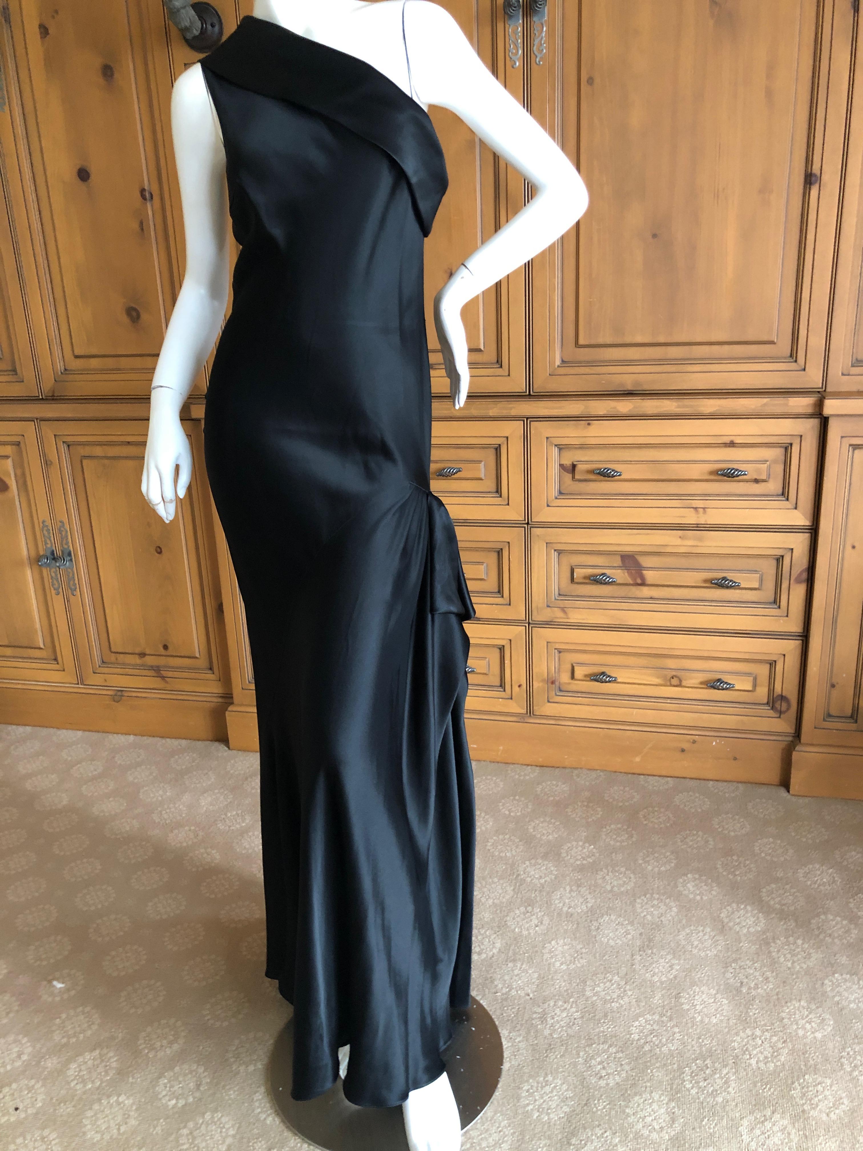 John Galliano Black Bias Cut One Shoulder Draped 1990's Evening Dress 40 In Excellent Condition For Sale In Cloverdale, CA