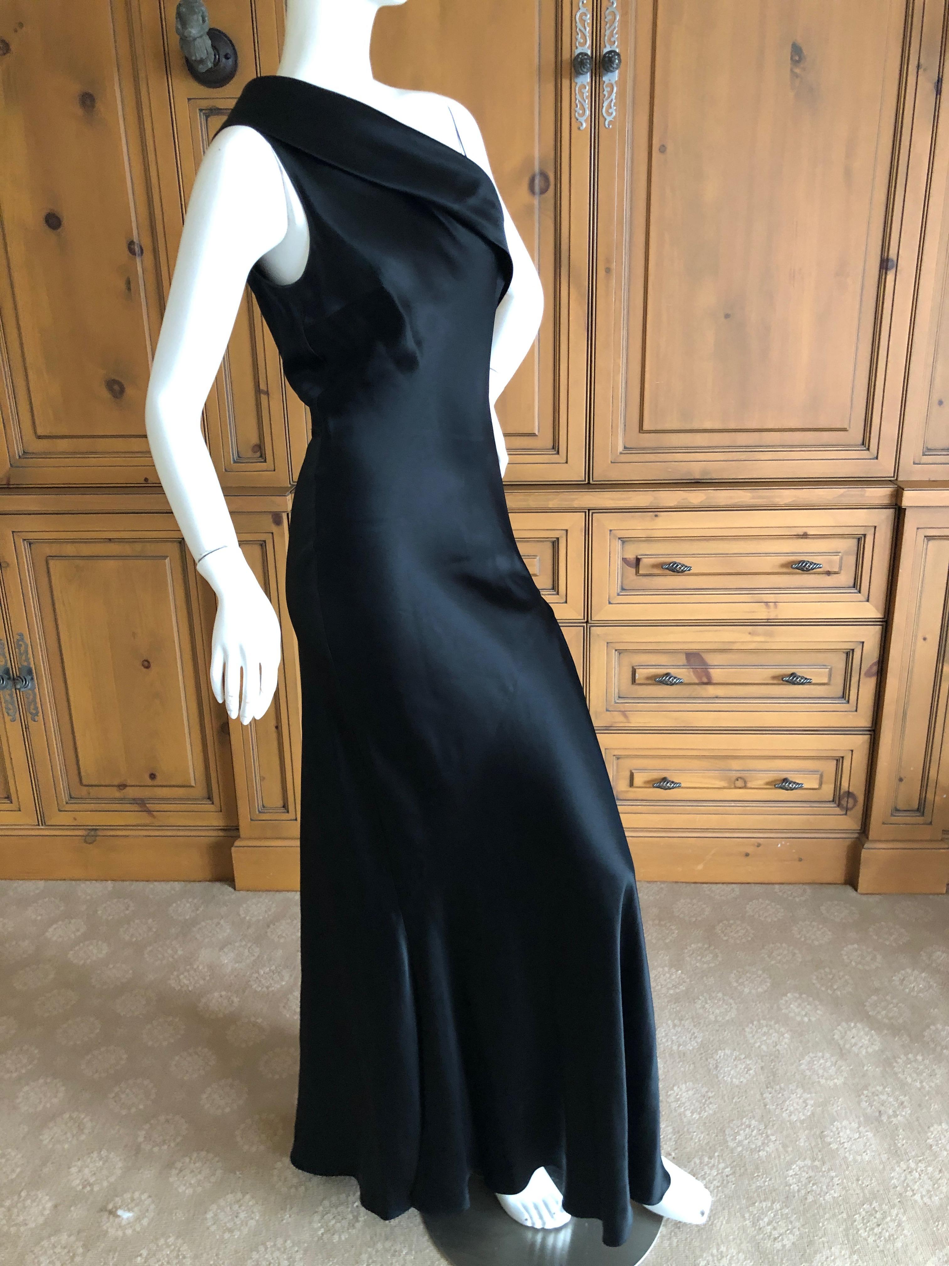 Women's John Galliano Black Bias Cut One Shoulder Draped 1990's Evening Dress 40 For Sale