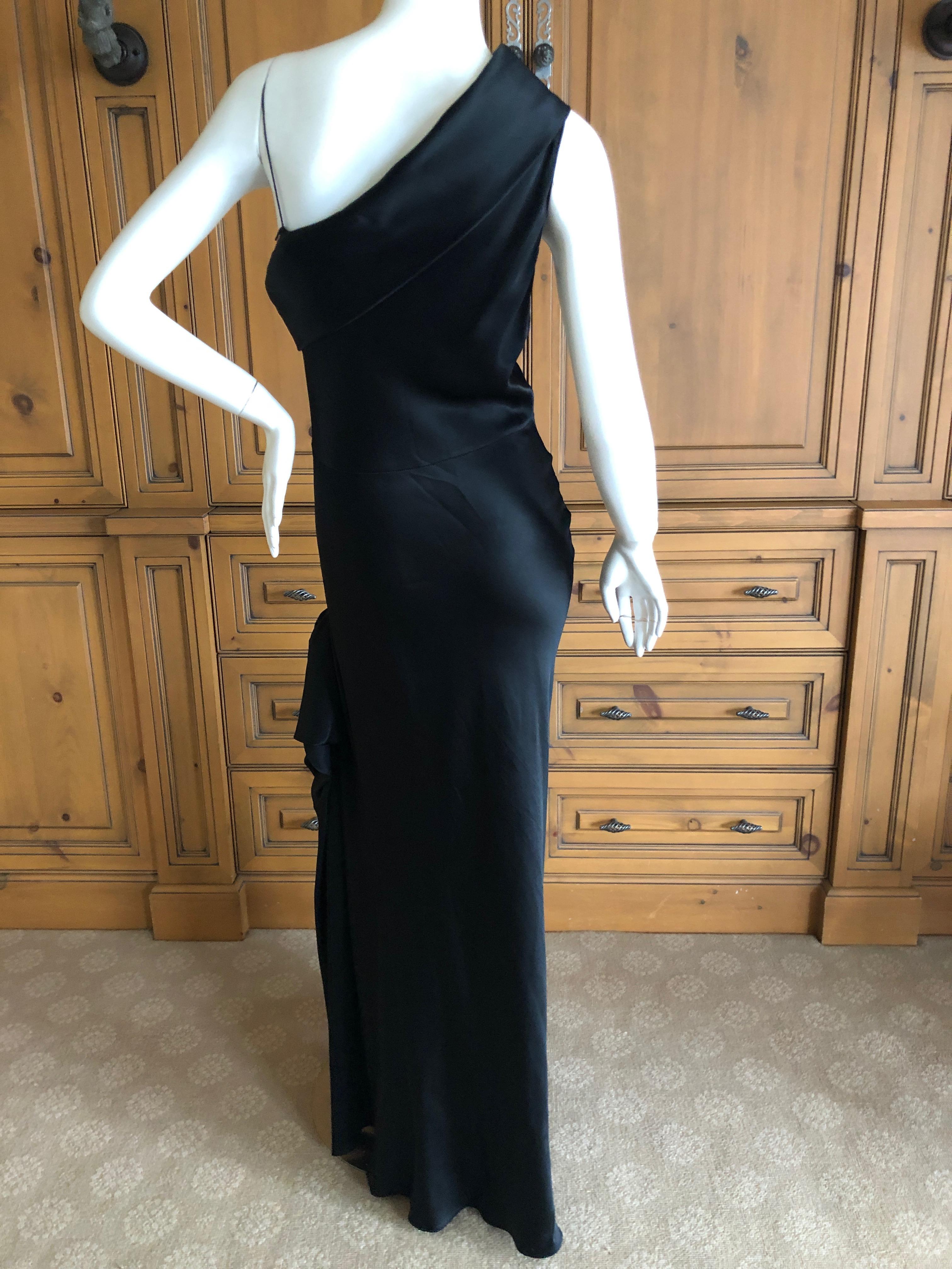 John Galliano Black Bias Cut One Shoulder Draped 1990's Evening Dress 40 For Sale 1