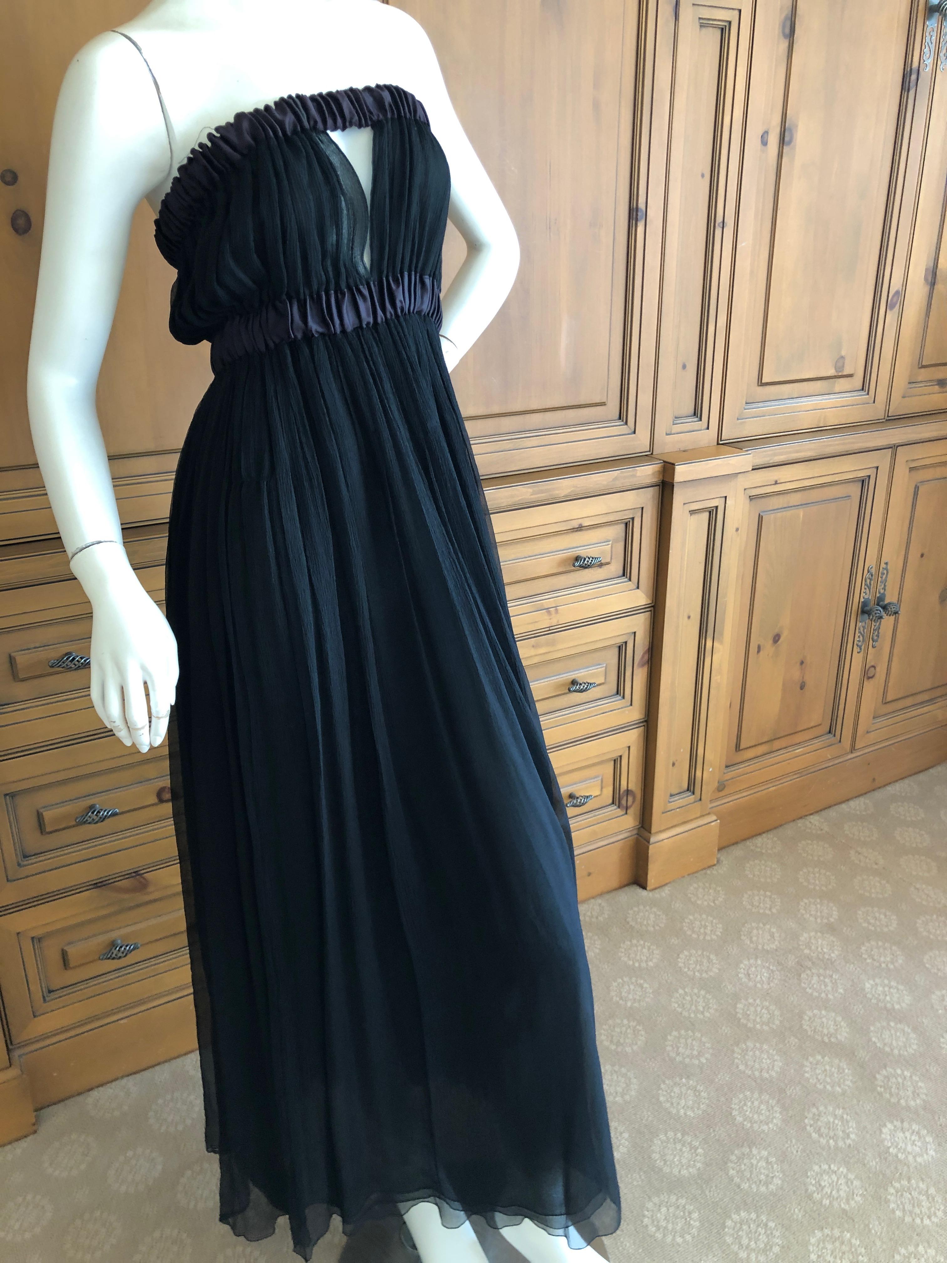 Yves Saint Laurent Rive Gauche Black Pleated Strapless Keyhole Dress  For Sale 1