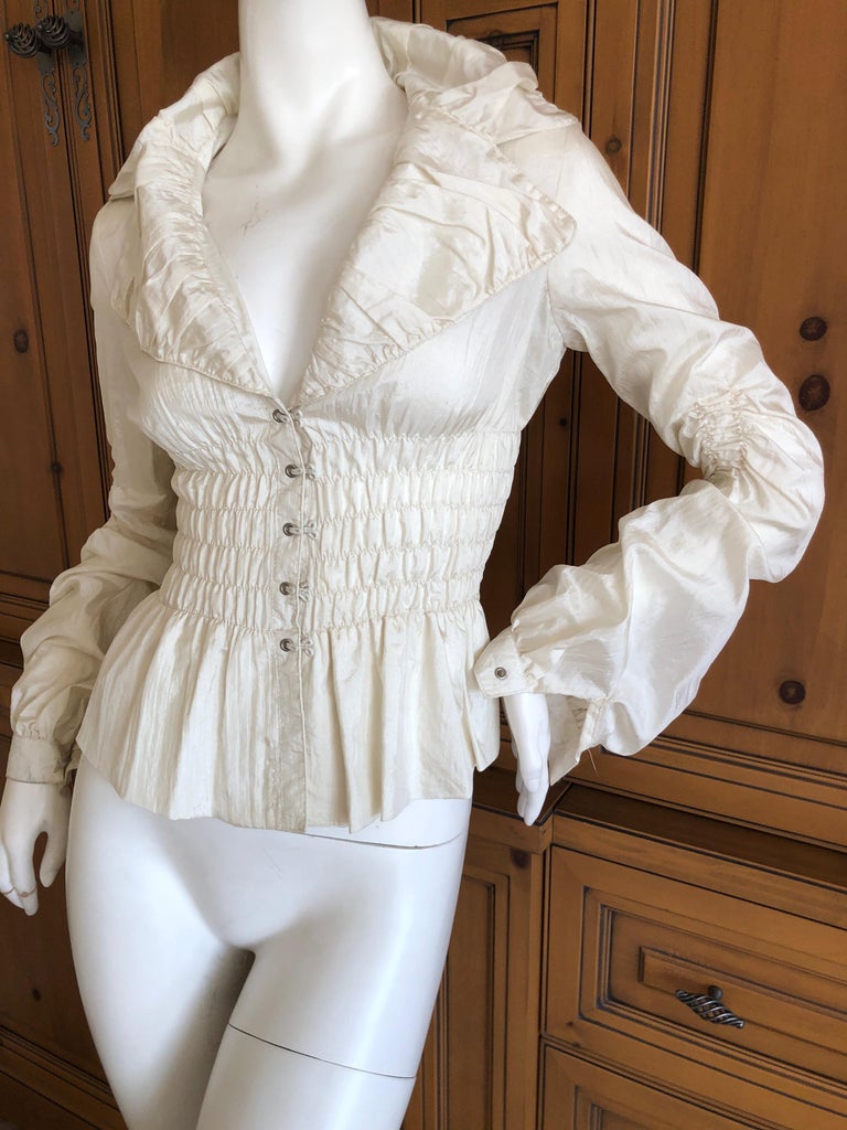 Chloe Romantic Vintage Ivory Cotton Puckered Jacket or Blouse For Sale ...