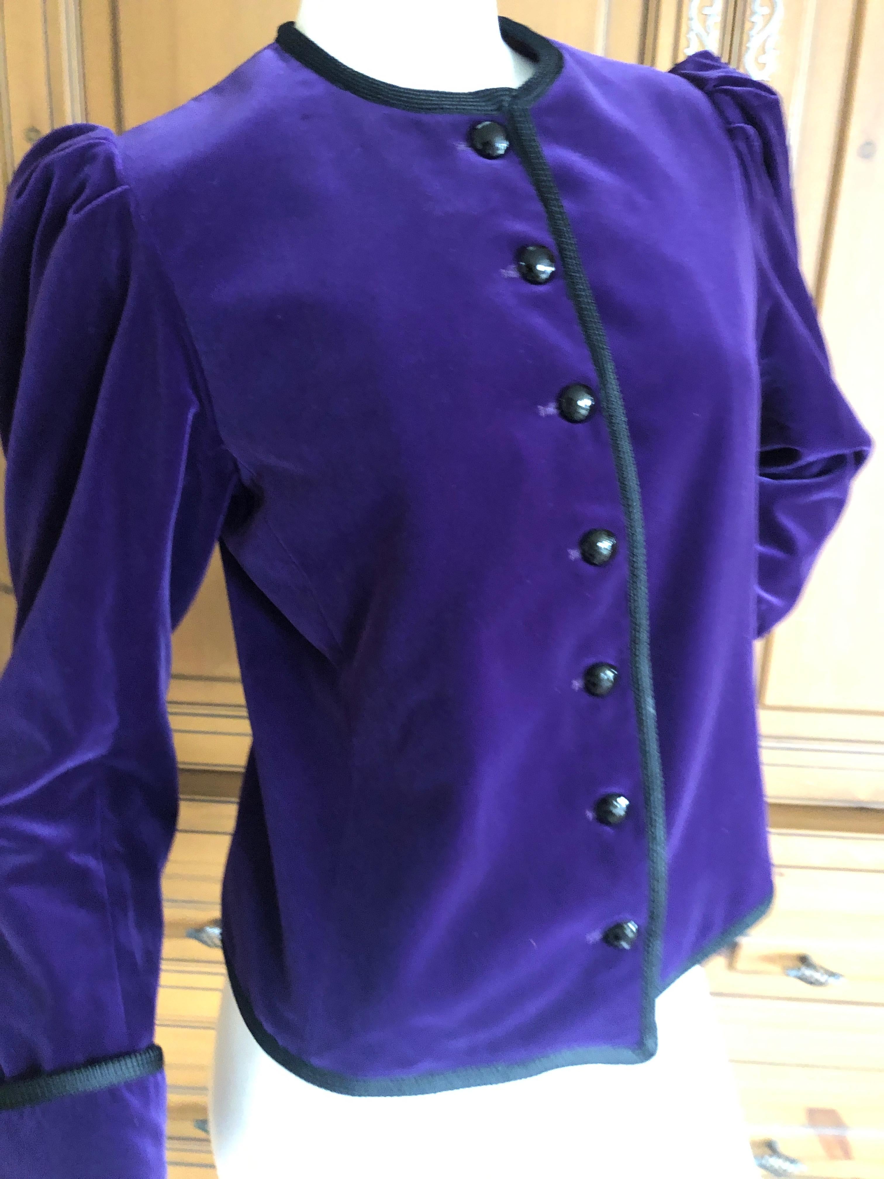 Women's Yves Saint Laurent Rive Gauche 1970's Purple Velvet Jacket with Black Cord Trim For Sale