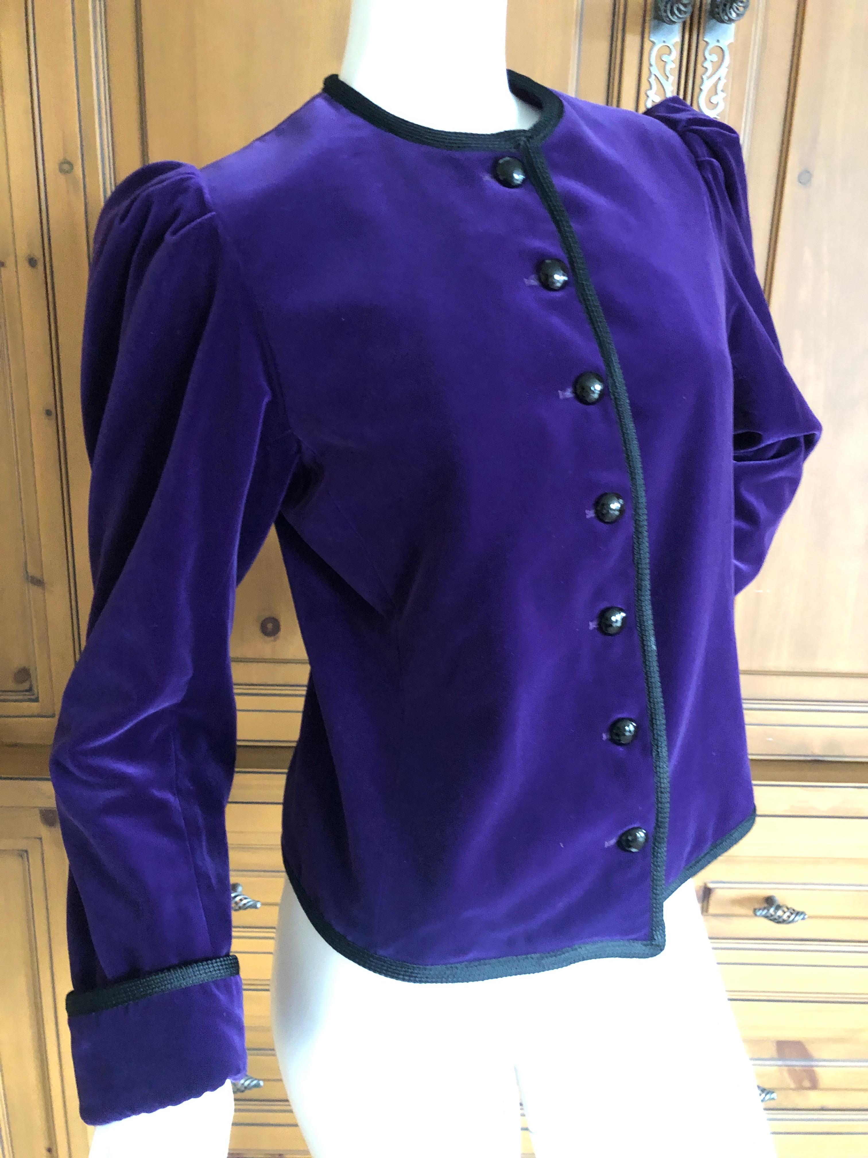 Yves Saint Laurent Rive Gauche 1970's Purple Velvet Jacket with Black Cord Trim For Sale 1