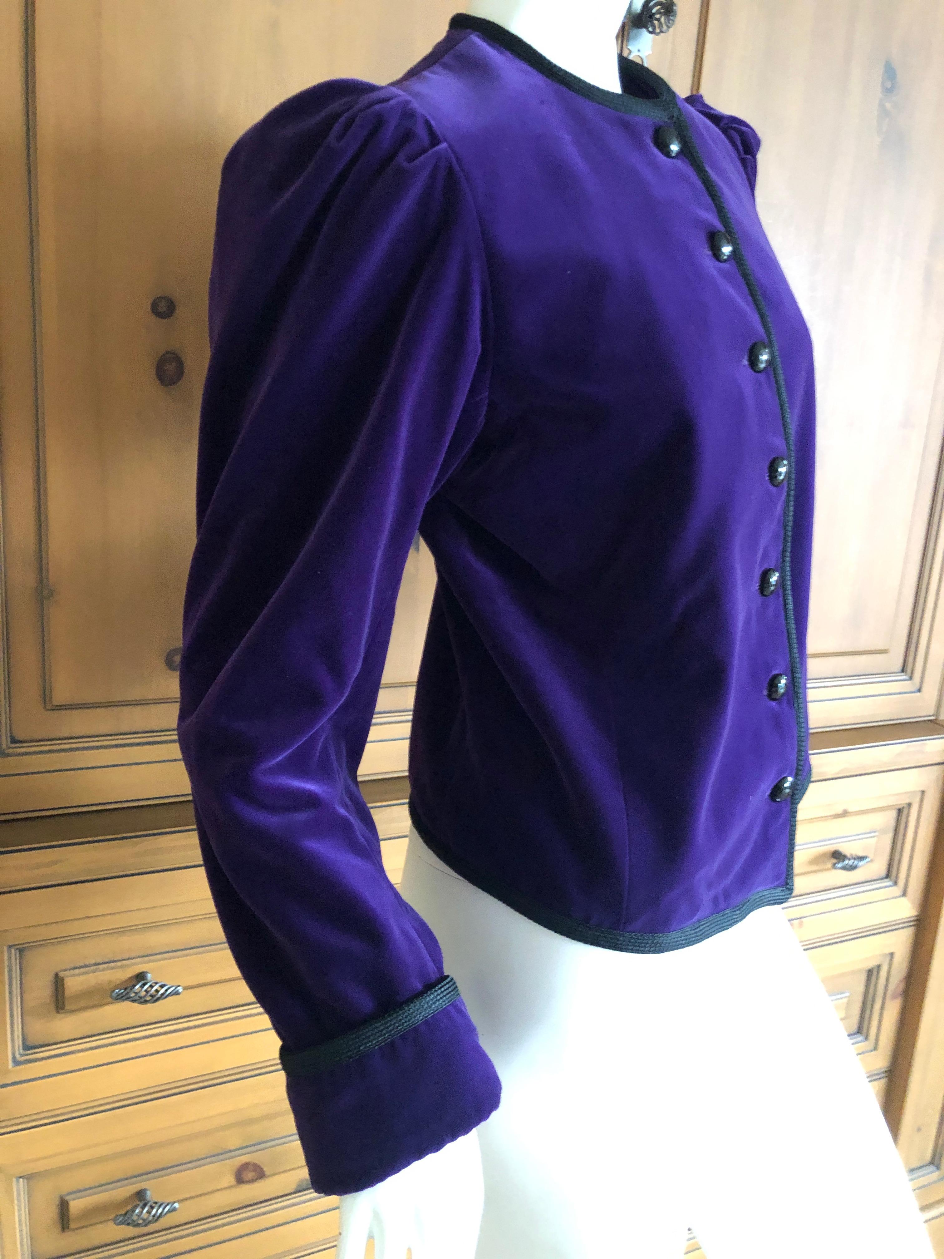 Yves Saint Laurent Rive Gauche 1970's Purple Velvet Jacket with Black Cord Trim For Sale 2