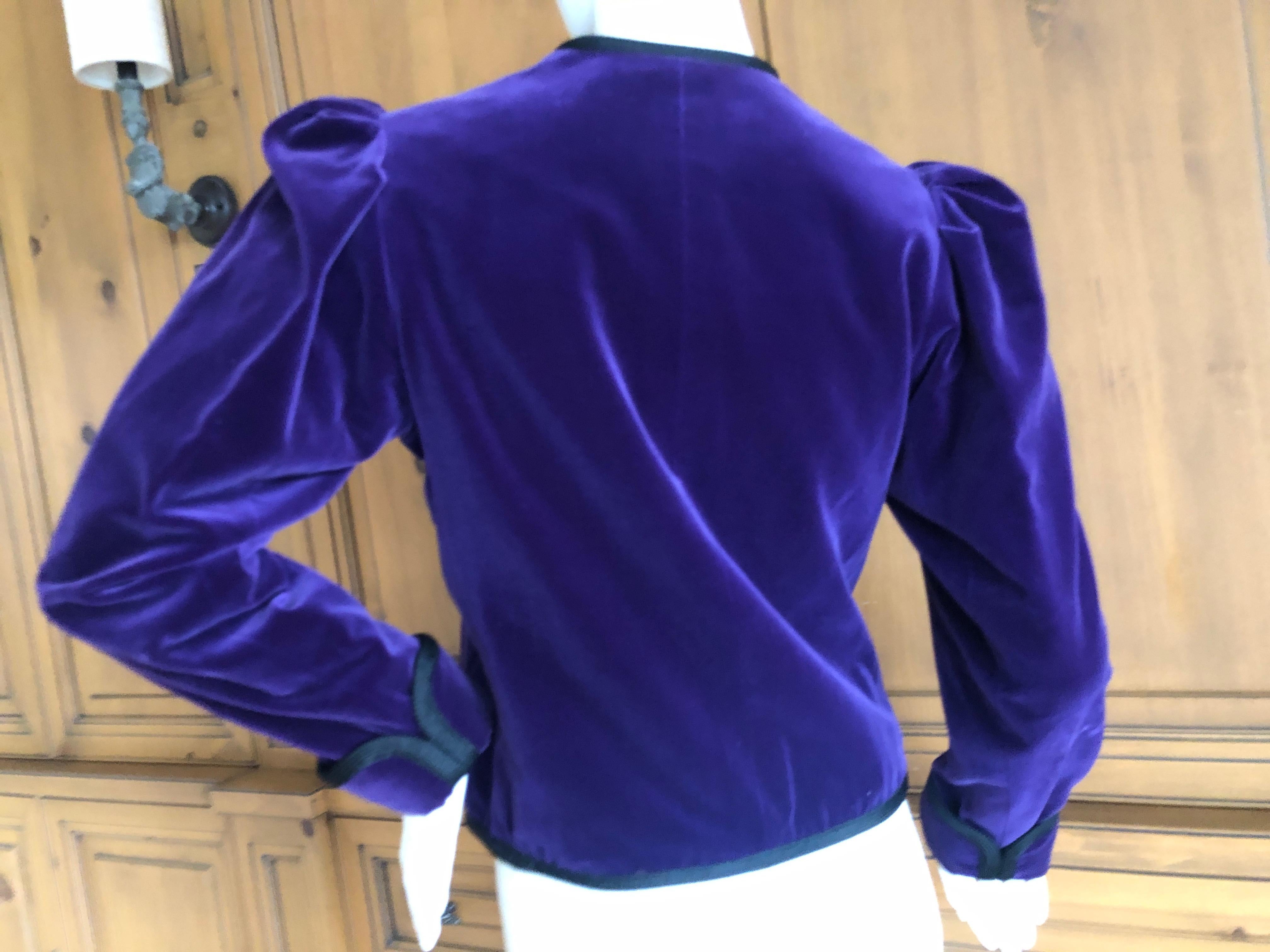 Yves Saint Laurent Rive Gauche 1970's Purple Velvet Jacket with Black Cord Trim For Sale 3