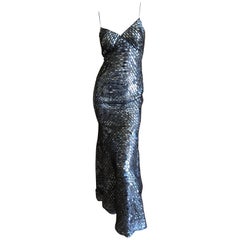 Oscar de la Renta Pewter Mosaic Pattern Sequin Mermaid Gown