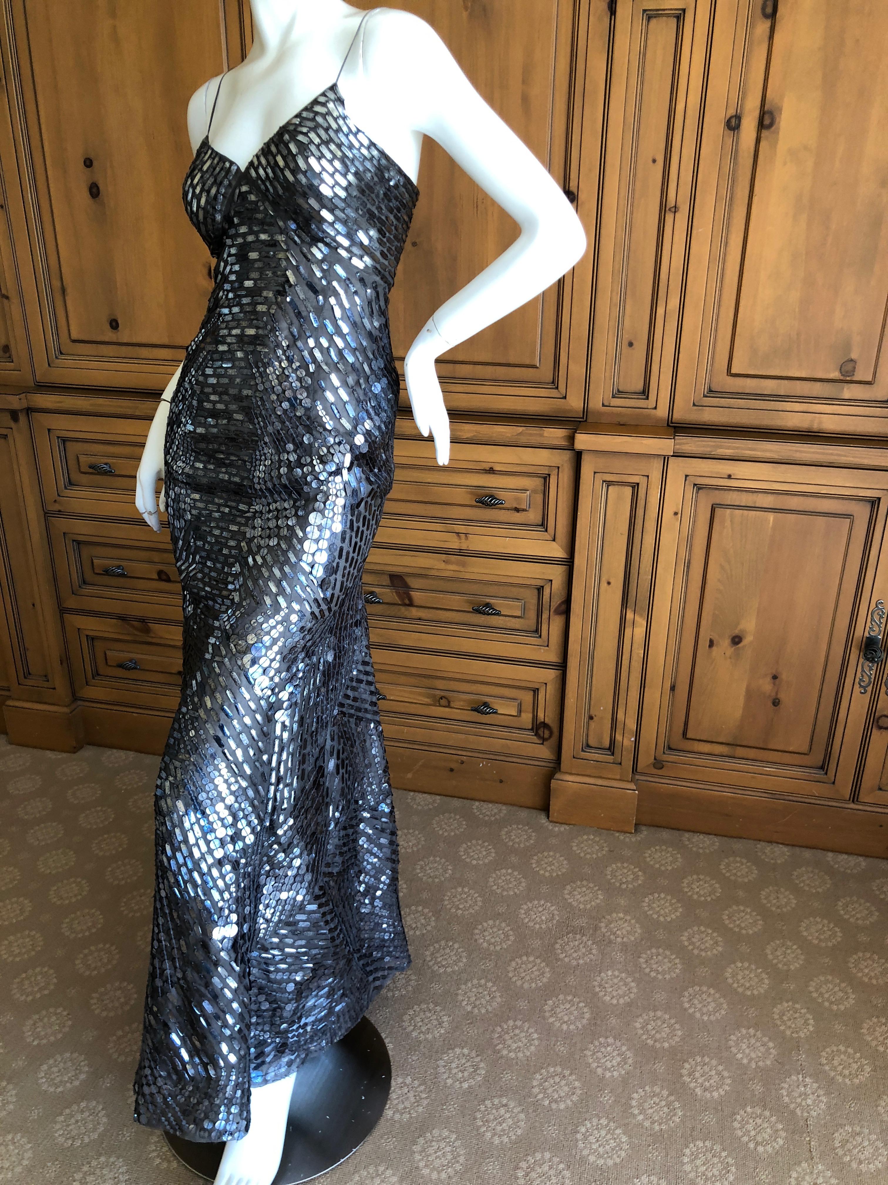 Women's Oscar de la Renta Pewter Mosaic Pattern Sequin Mermaid Gown