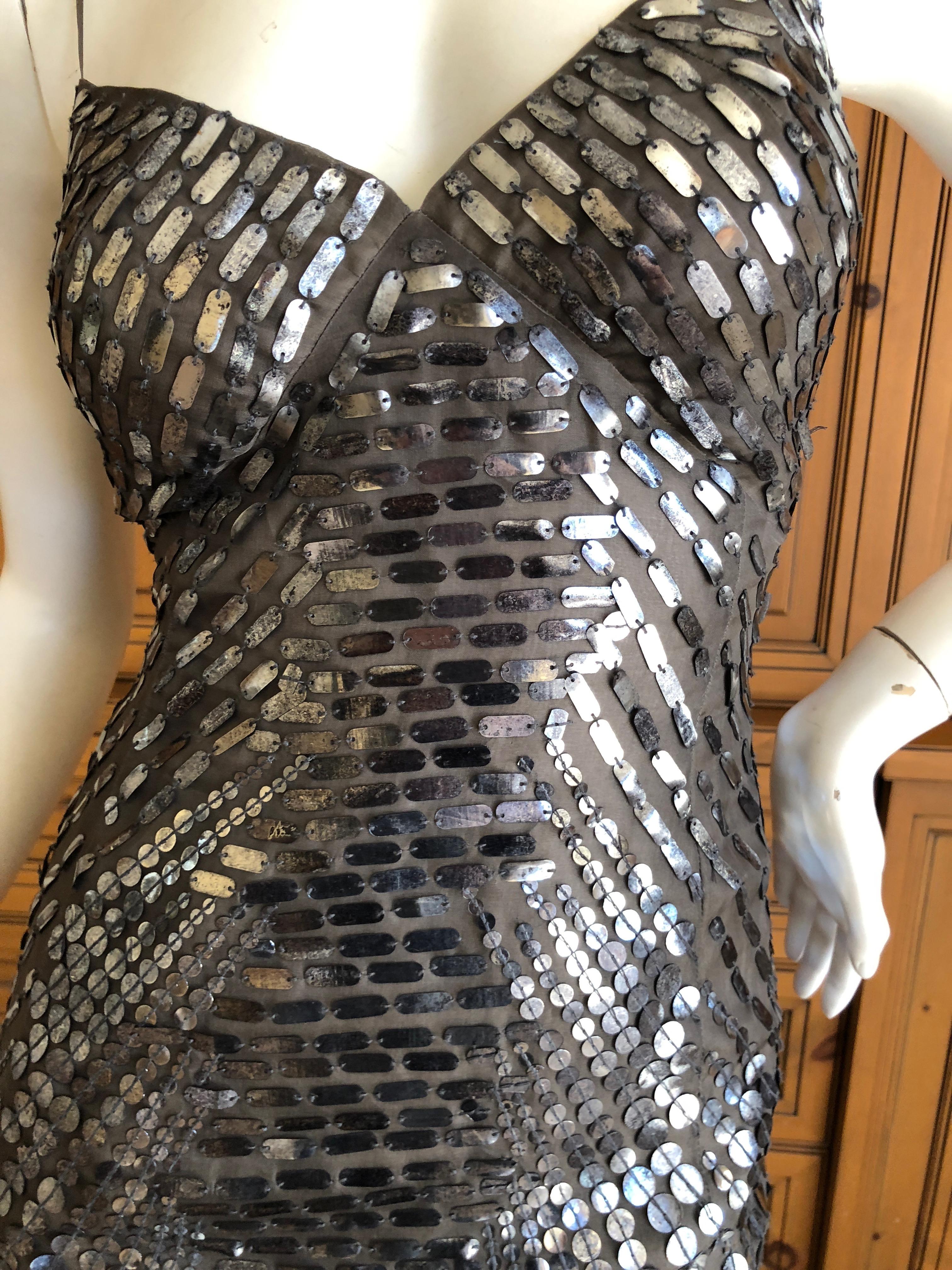 Oscar de la Renta Pewter Mosaic Pattern Sequin Mermaid Gown 3