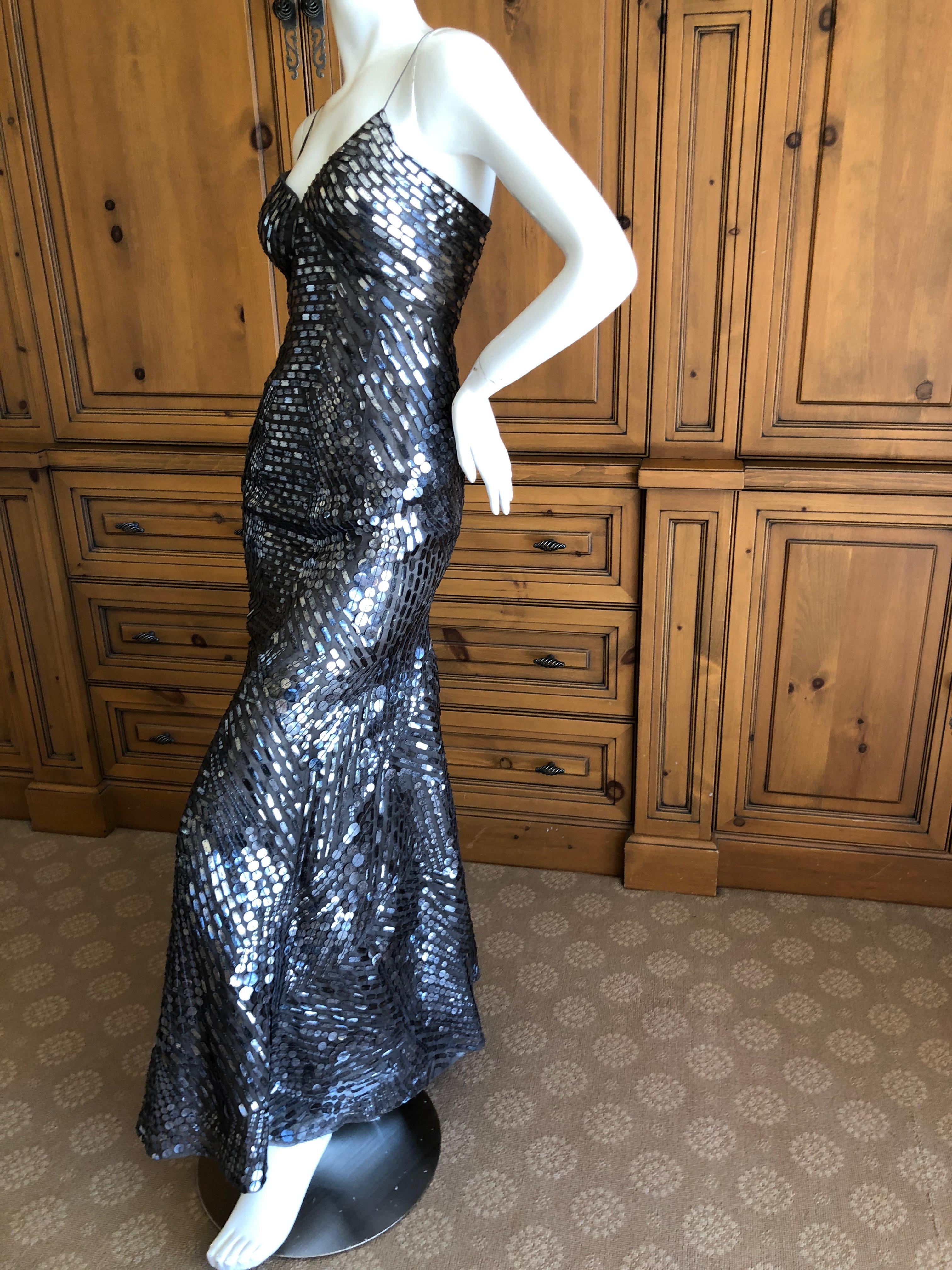 Oscar de la Renta Pewter Mosaic Pattern Sequin Mermaid Gown 4