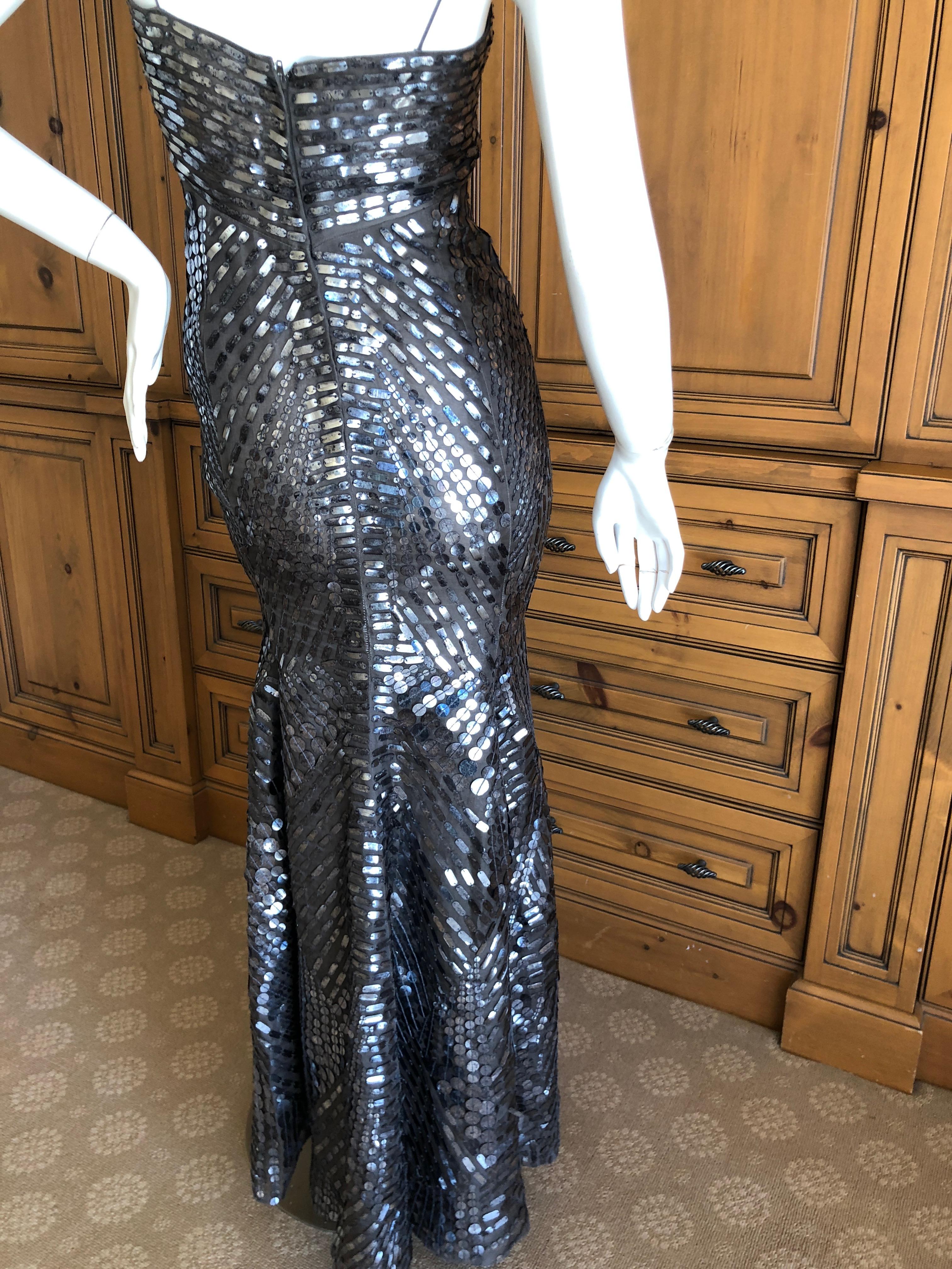 Oscar de la Renta Pewter Mosaic Pattern Sequin Mermaid Gown 5