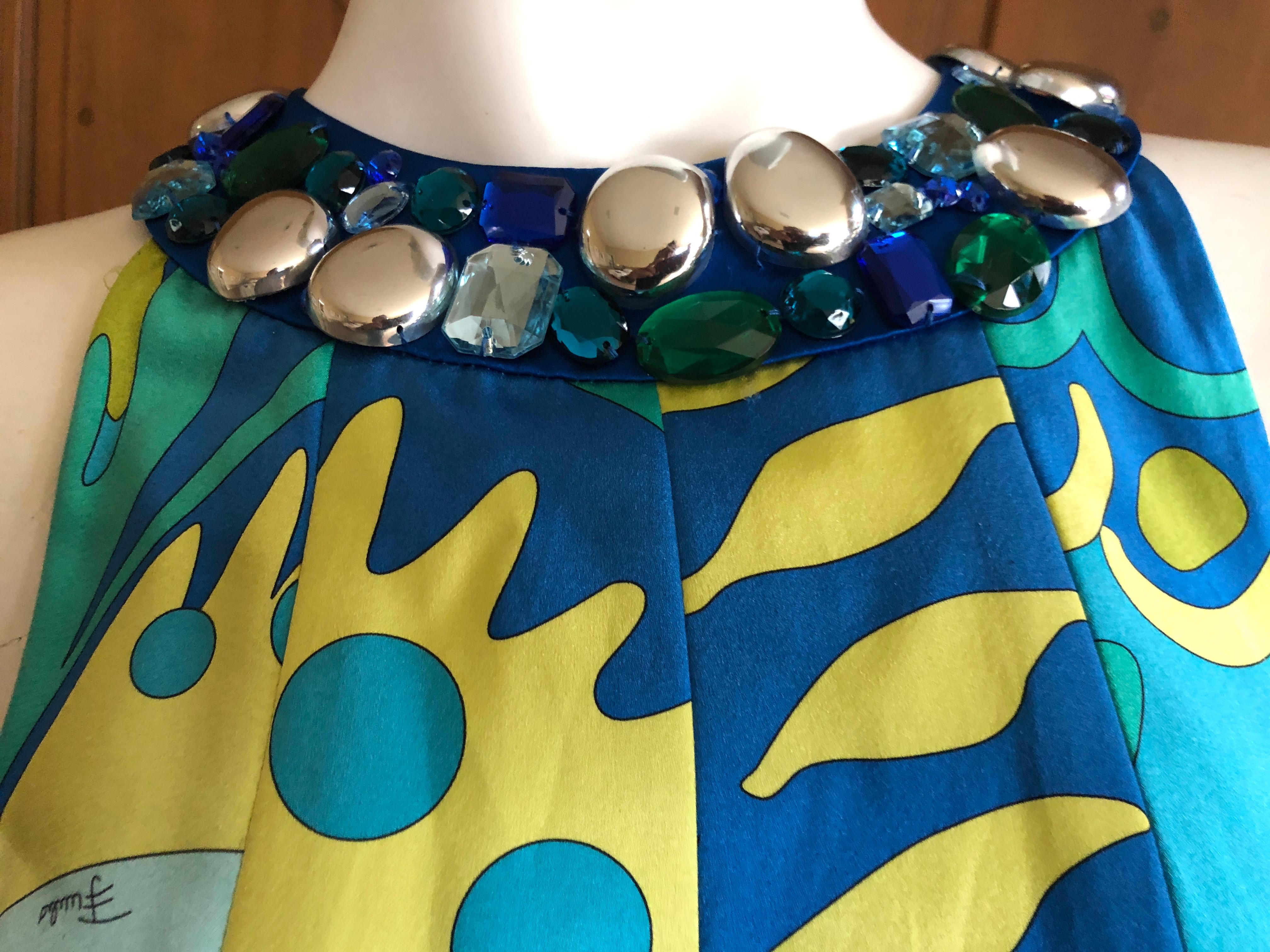 Emilio Pucci Embellished Polished Silk Cotton Mini Dress Size 6 For Sale 2