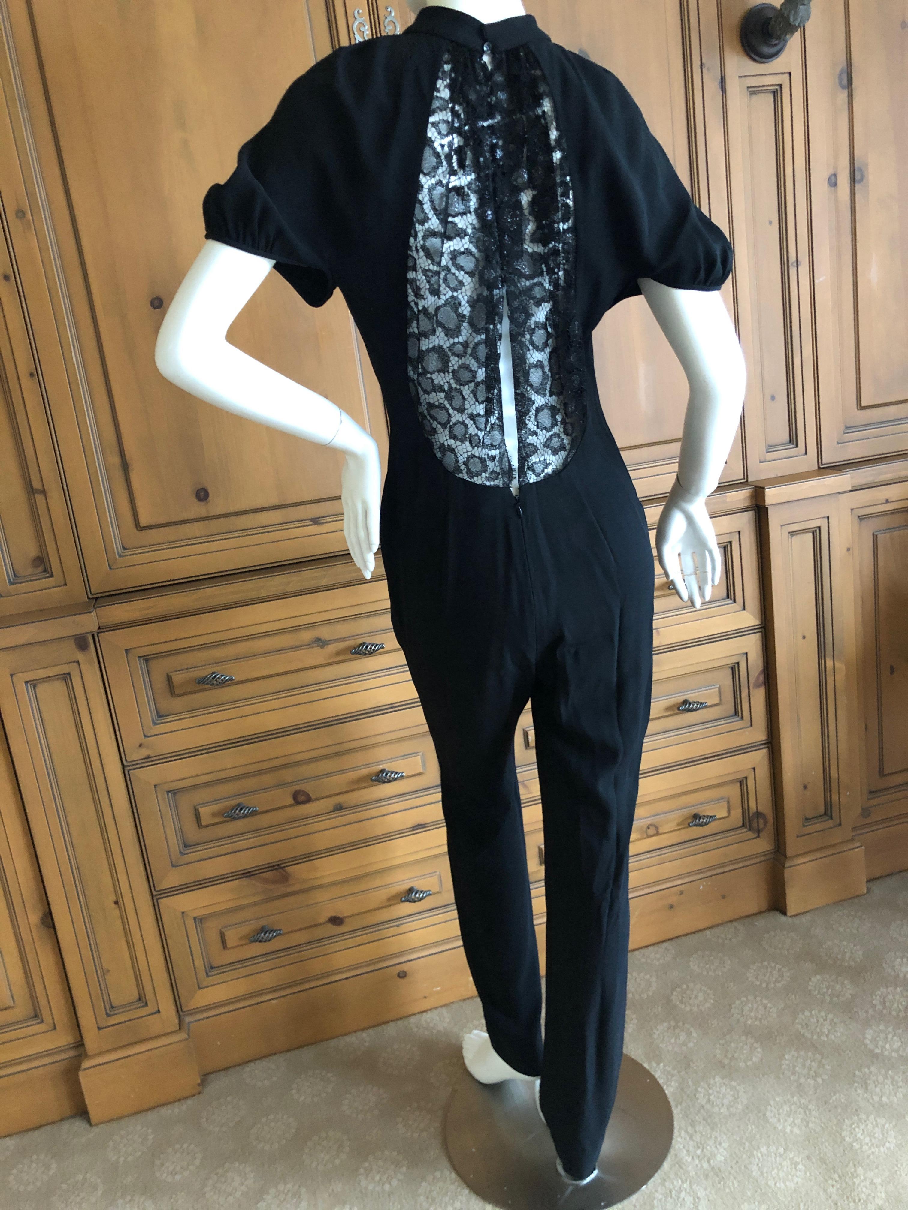 Yves Saint Laurent by Tom Ford Black Jumpsuit with Sheer Black Lace Back In Excellent Condition For Sale In Cloverdale, CA