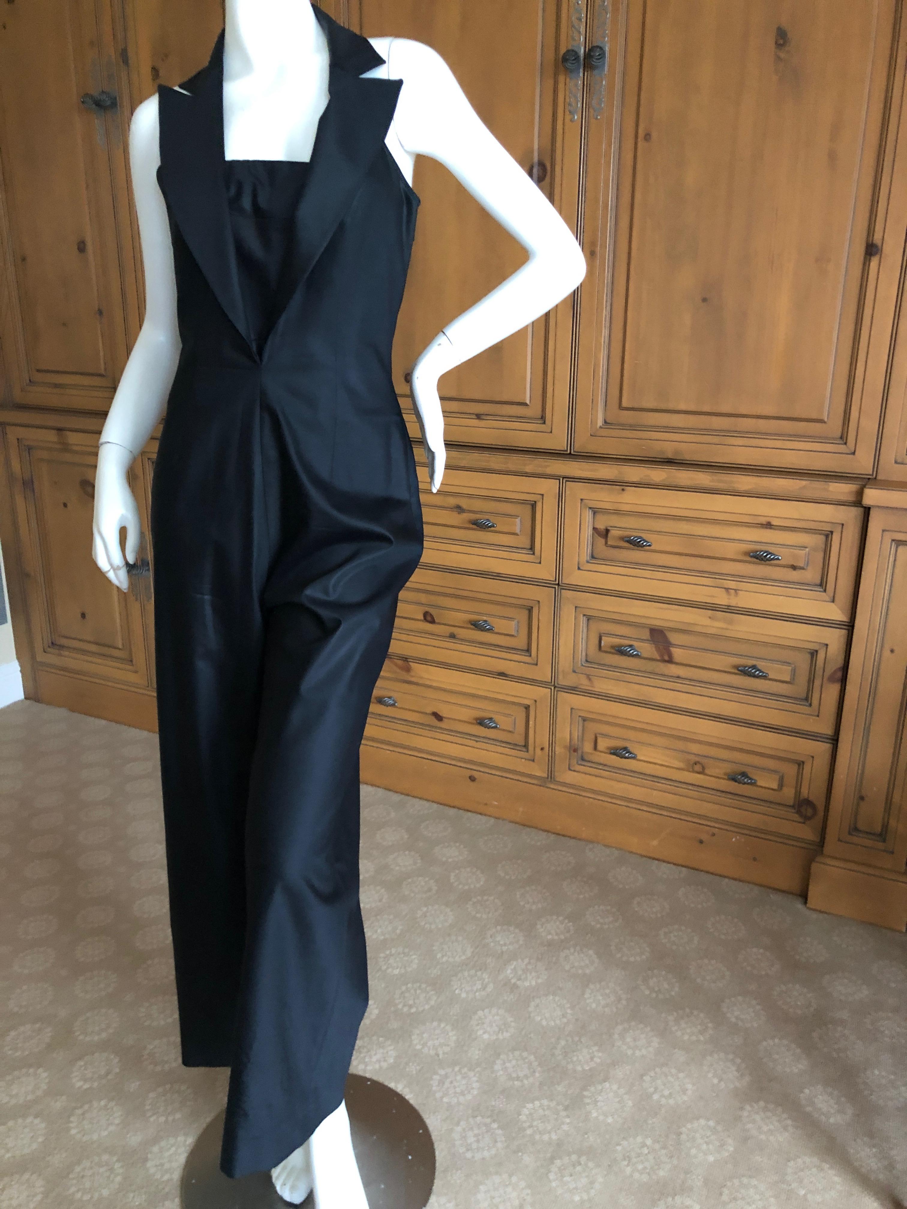 Women's Thierry Mugler Couture Elegant Vintage 1980's Black Peak Lapel Tuxedo Jumpsuit For Sale