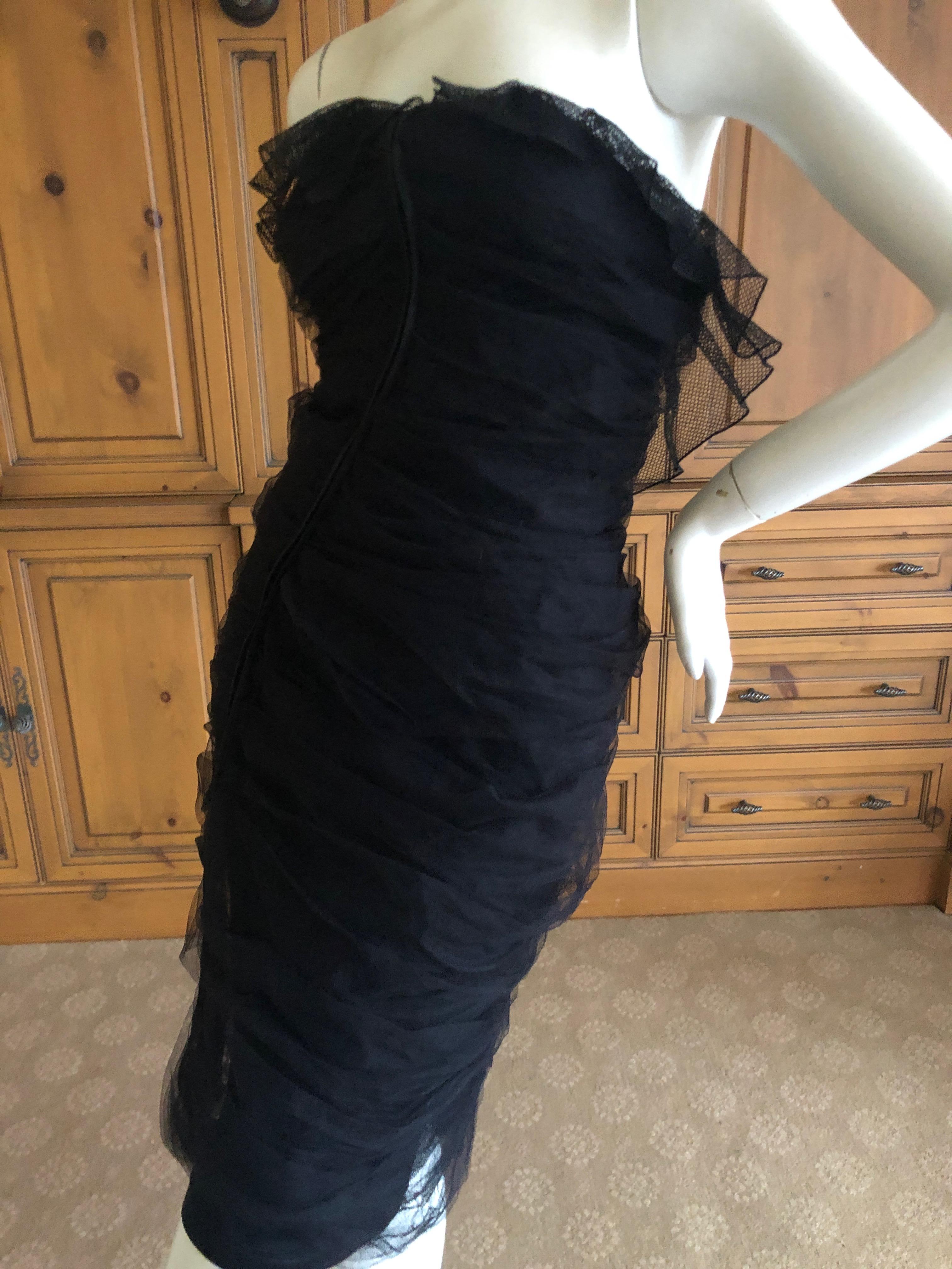 Yves Saint Laurent by Tom Ford  Ruched Black Strapless Tulle Cocktail Dress For Sale 1