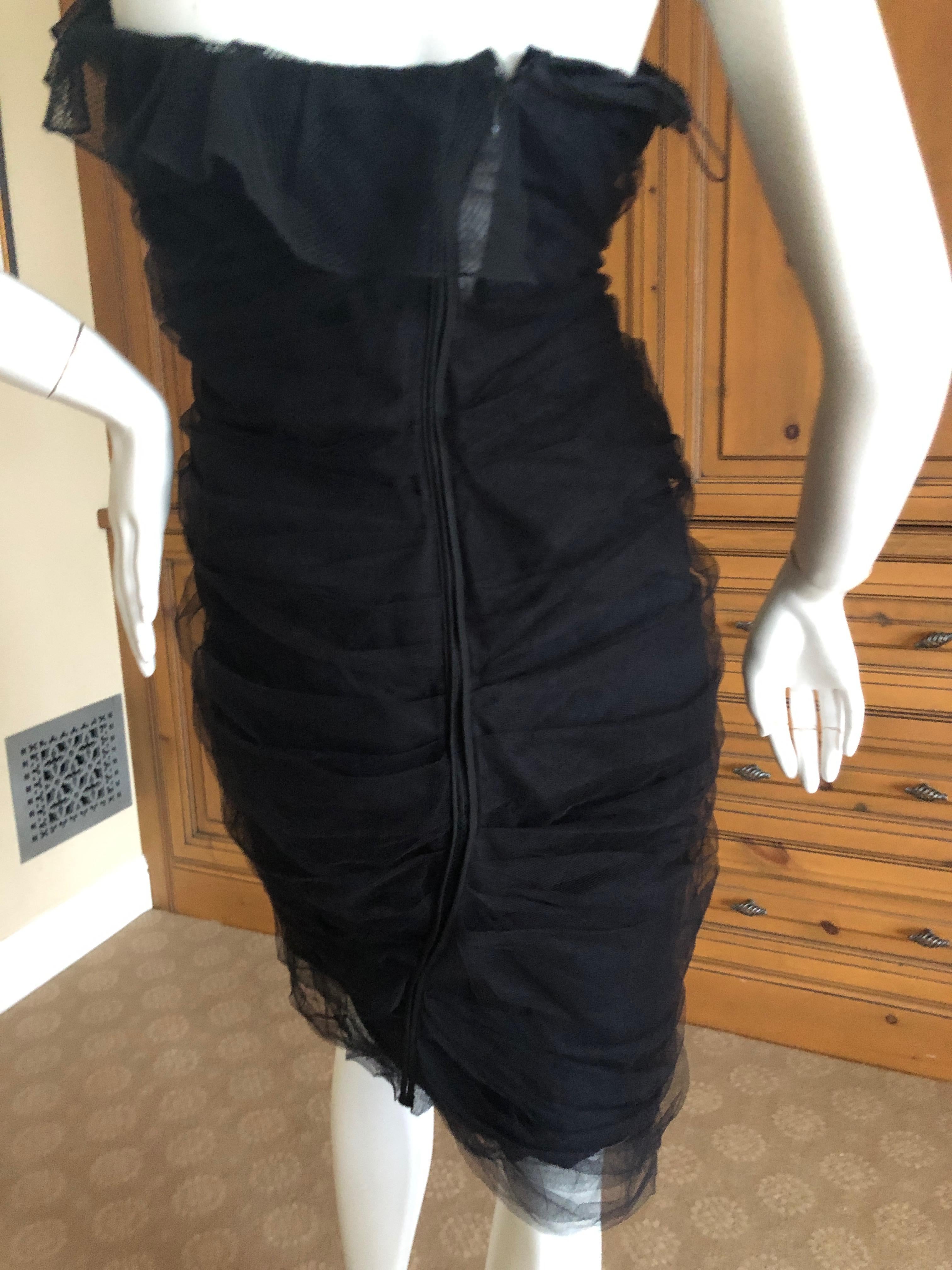 Yves Saint Laurent by Tom Ford  Ruched Black Strapless Tulle Cocktail Dress For Sale 2