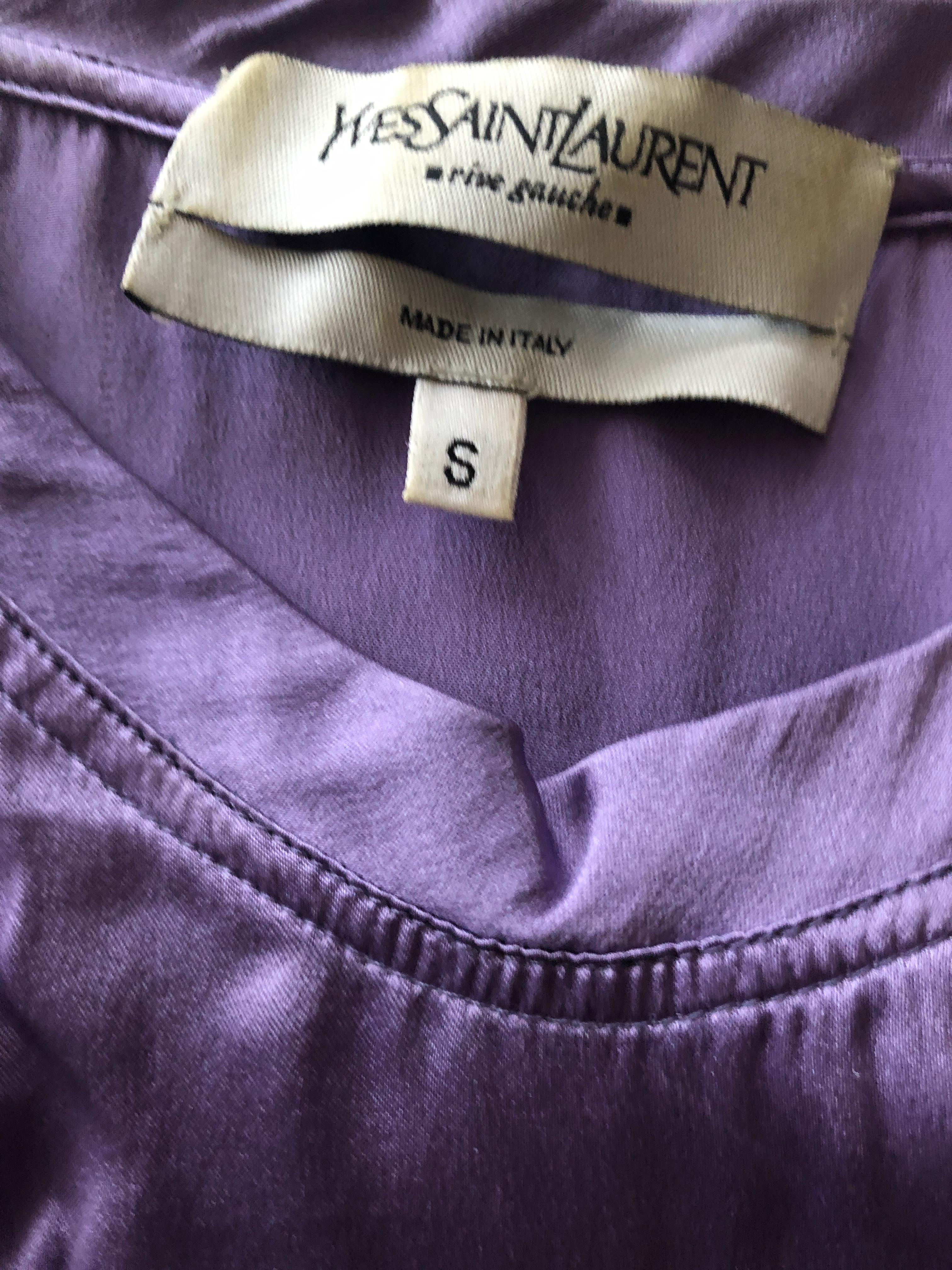 Yves Saint Laurent Vintage Purple Silk Lace Trim Cassandra Logo Camisole Top In Excellent Condition For Sale In Cloverdale, CA