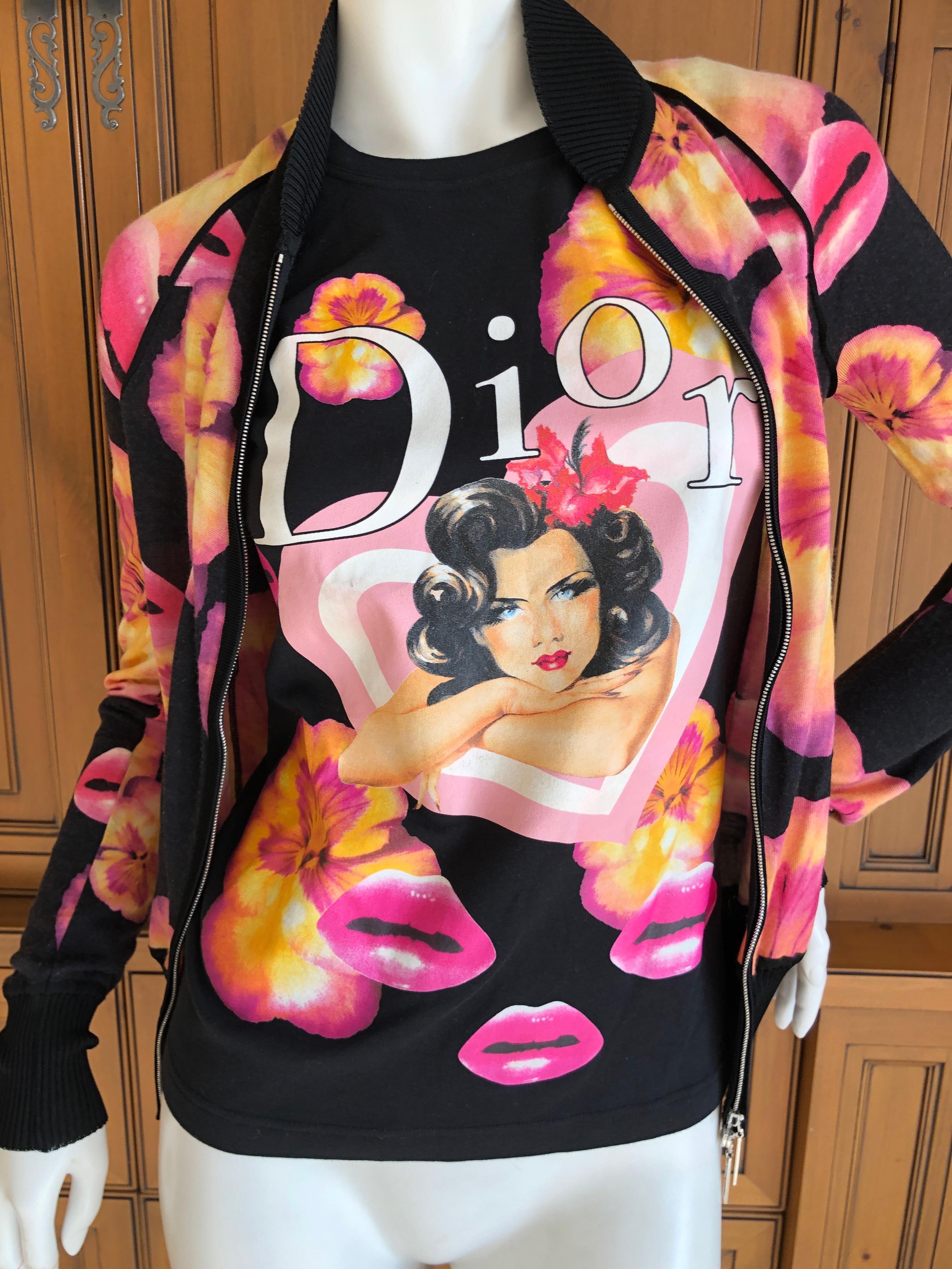 Women's Christian Dior by John Galliano Surrealist Pansy Lip Print Two Piece Sweater Set For Sale