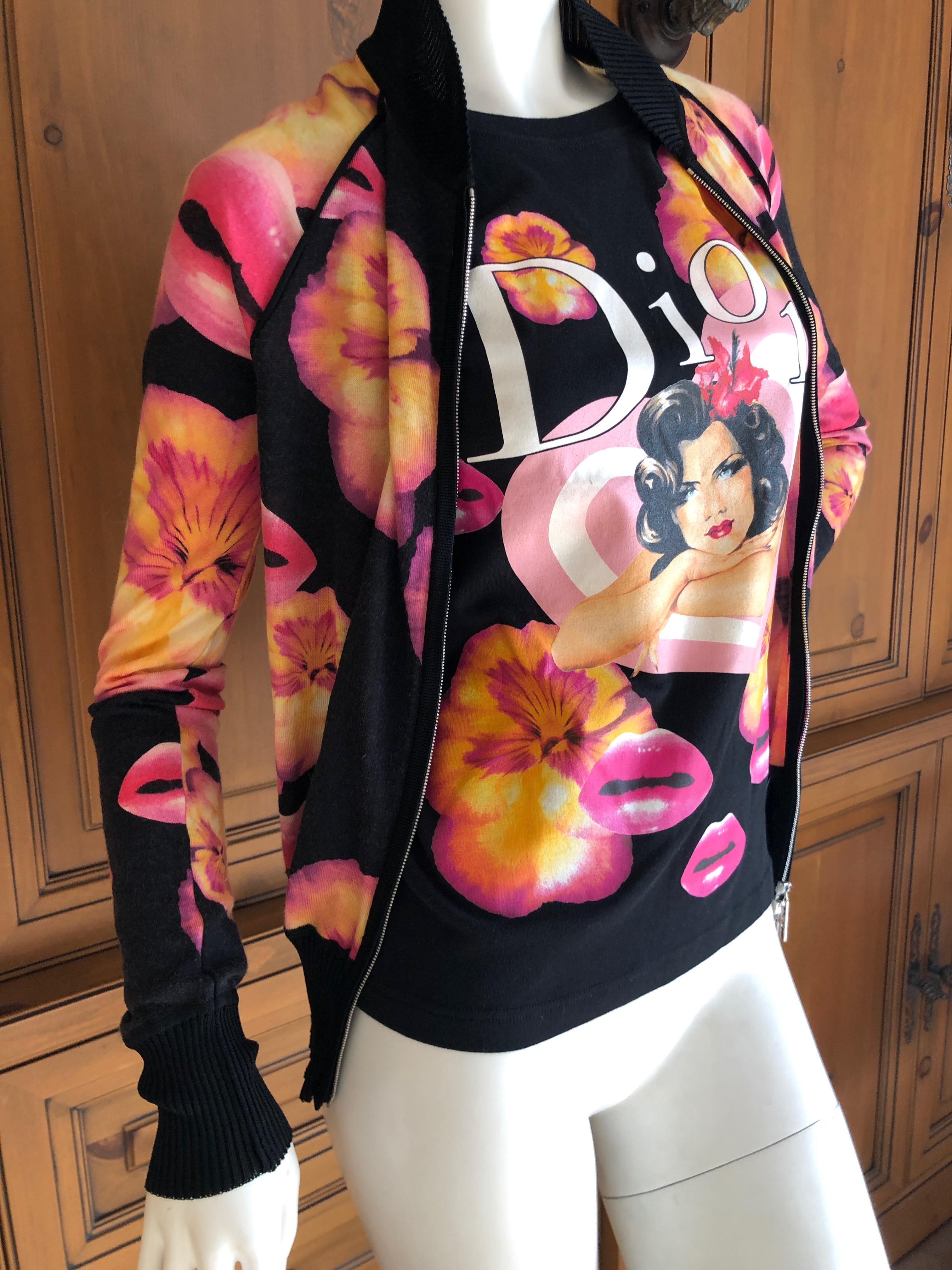 Christian Dior by John Galliano Surrealist Pansy Lip Print Two Piece Sweater Set For Sale 1