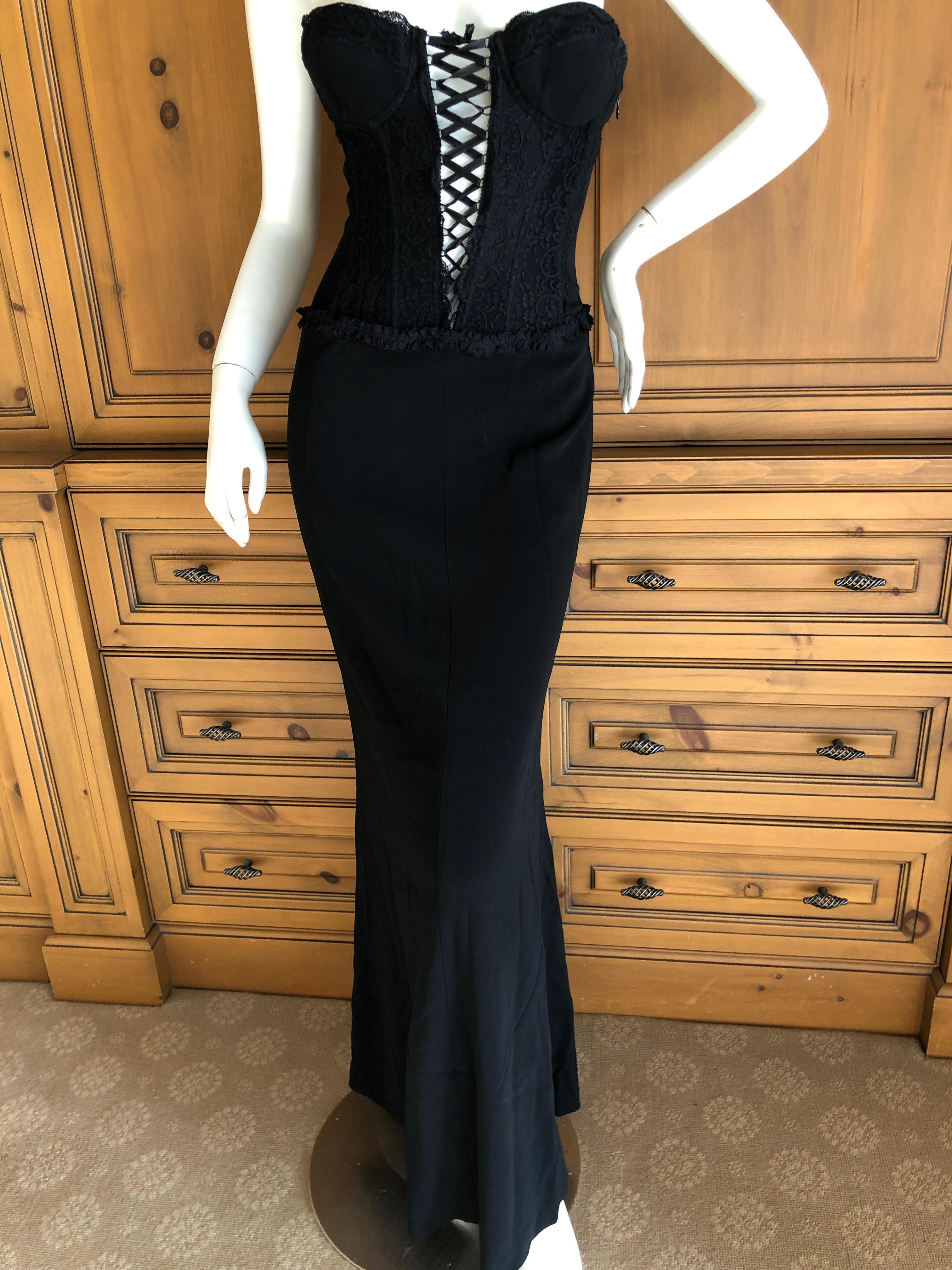 Moschino Cheap & Chic Vintage 1980's Plunging Corset Lace Evening Dress For Sale 1